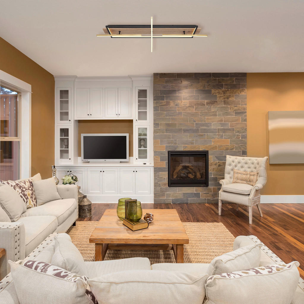 Thumbnail - GLOBO LED-Deckenleuchte messing schwarz dunkelbraun Metall MDF Aluminium B/H/T: ca. 60,5x11,5x100 cm