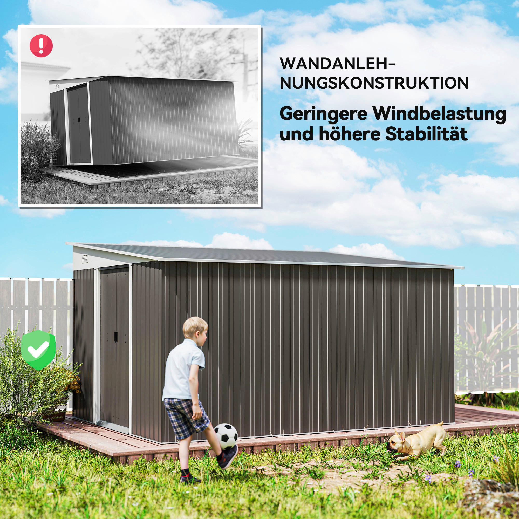 Thumbnail - Outsunny Gartenschuppen grau Stahl B/H/L: ca. 345x201x280 cm