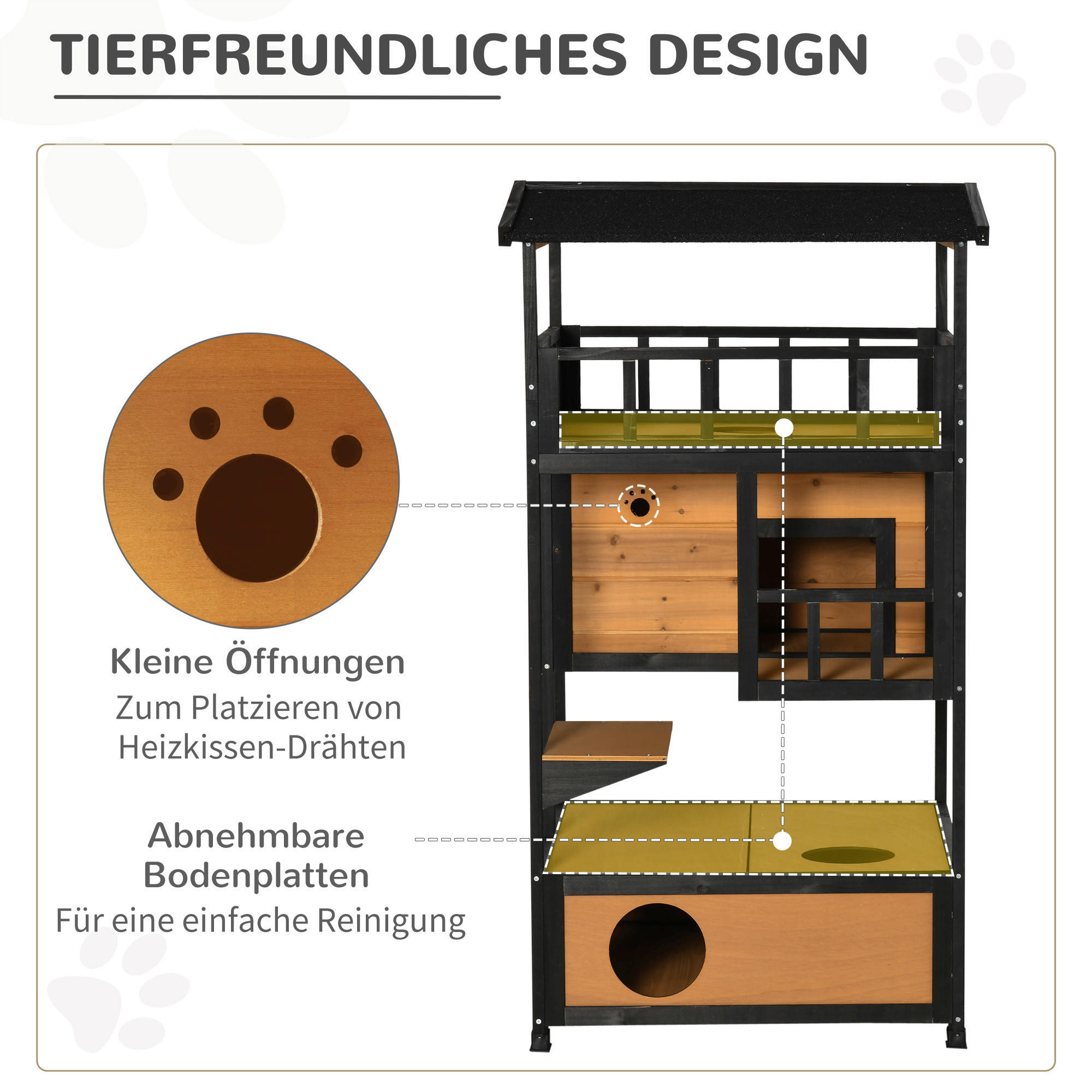 Thumbnail - PawHut Katzenhaus schwarz Holz B/H/L: ca. 75x137x75,5 cm