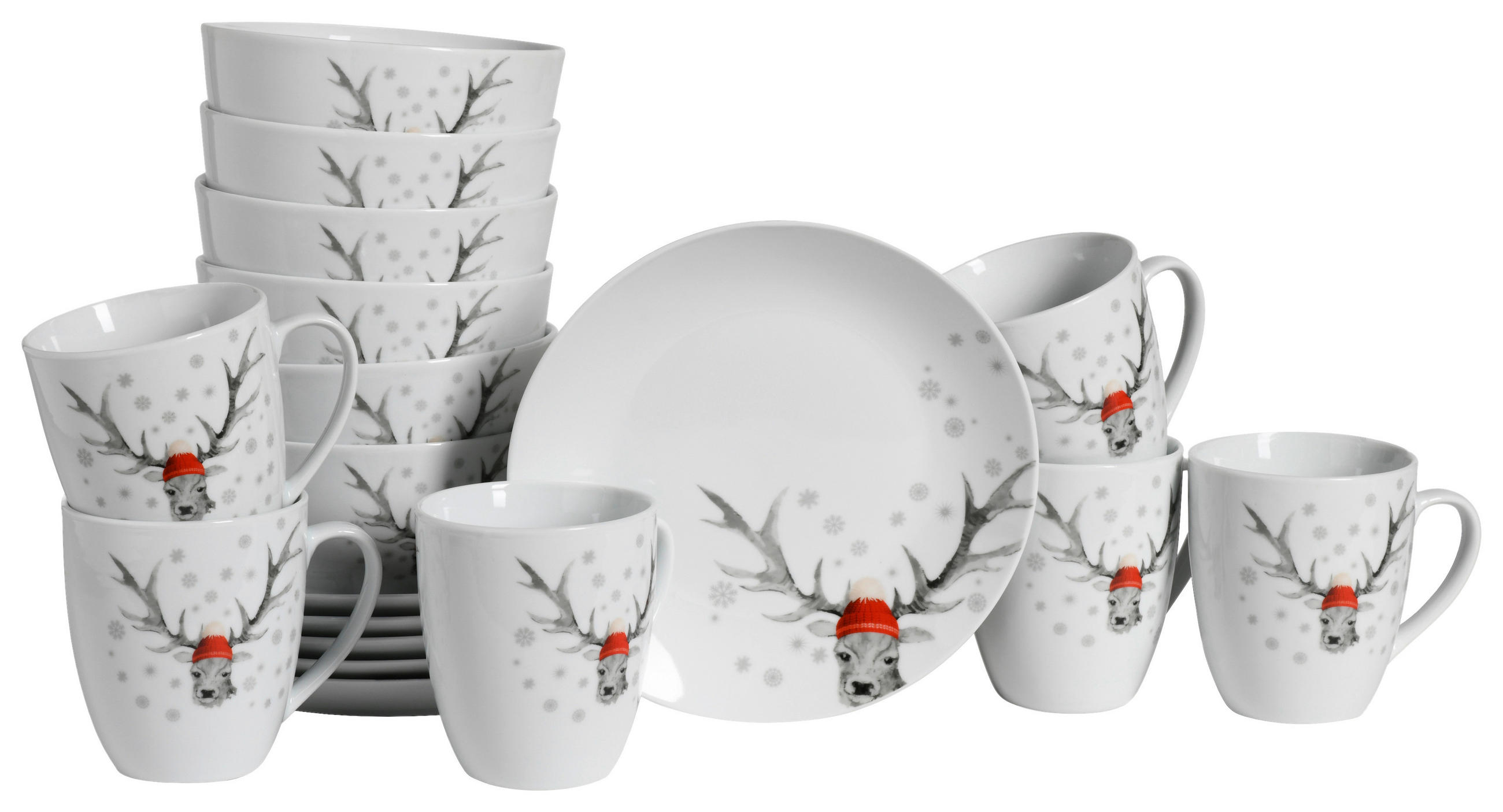 CreaTable Frühstückservice Hirsch weiß Porzellan 18 tlg.