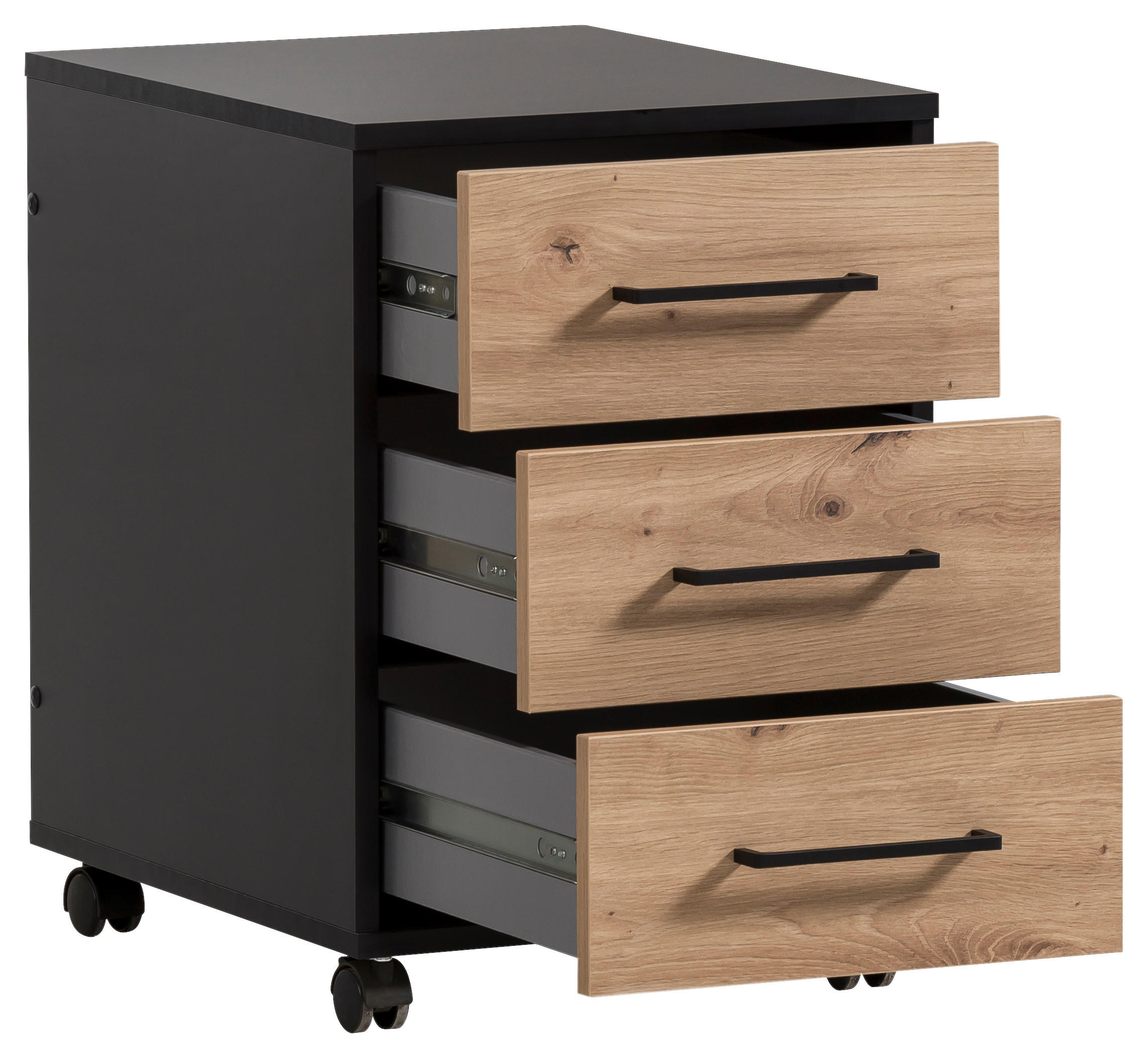 Rollcontainer Aino Eiche Artisan Nachbildung schwarz matt B/H/T: ca. 40x57x50 cm