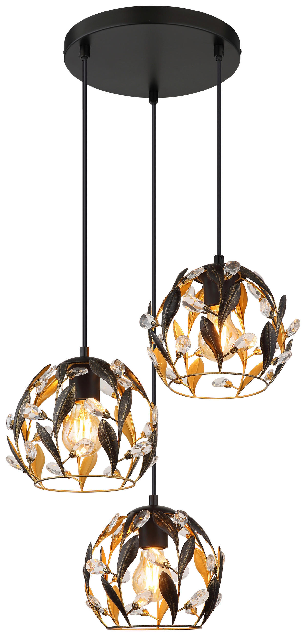 GLOBO Pendelleuchte MIKA 15759-3HR schwarz gold Metall H/D: ca. 150x41 cm E27 3 Brennstellen