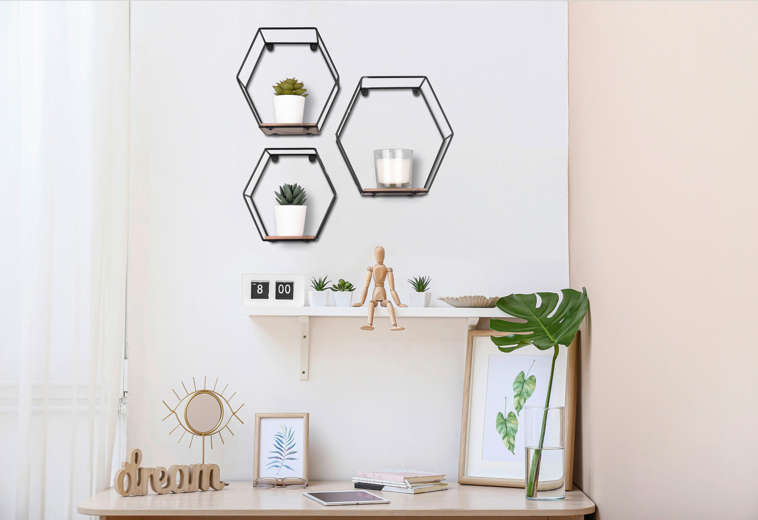 Thumbnail - Wandregal CHIARA, 3-teilig schwarz B/H/T: ca. 22x22x11 cm