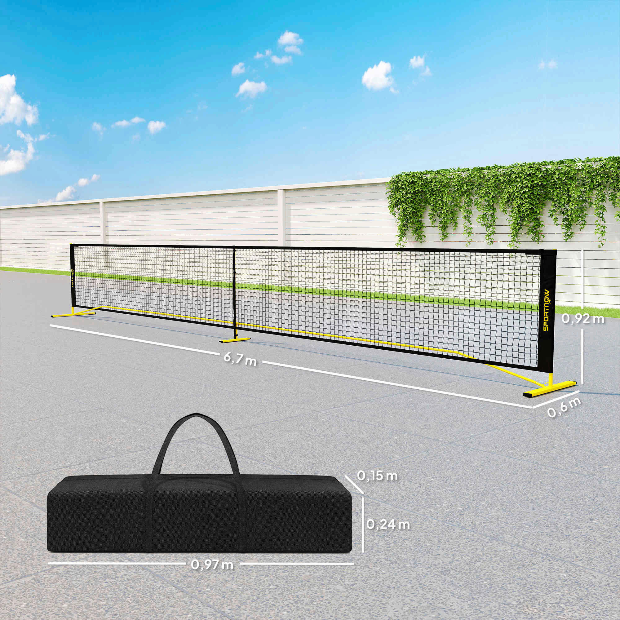Thumbnail - SPORTNOW Pickleball-Netz gelb B/H/L: ca. 60x92x670 cm
