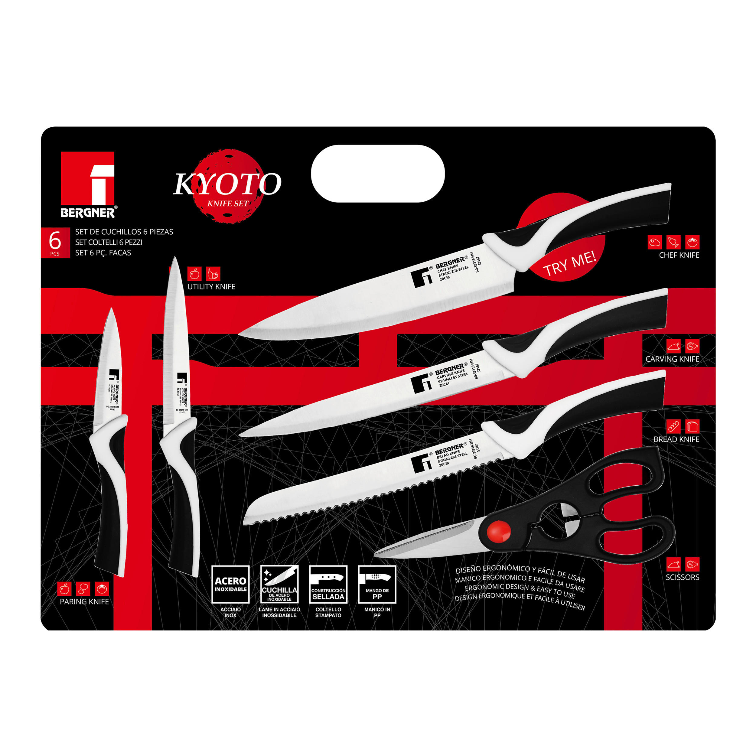 Thumbnail - BERGNER Messerset Kyoto schwarz Edelstahl 6 tlg.