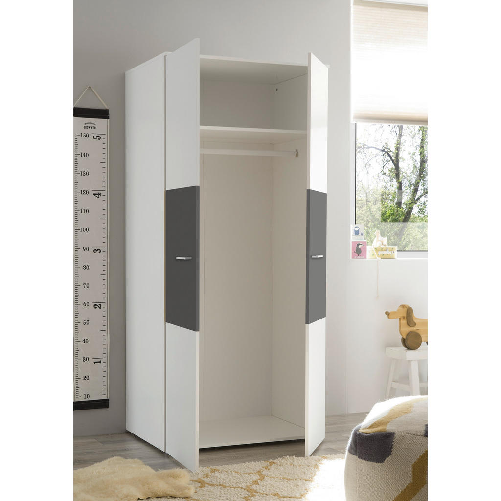 Thumbnail - Kleiderschrank Alex weiß Graphit B/H/T: ca. 90x195x60 cm