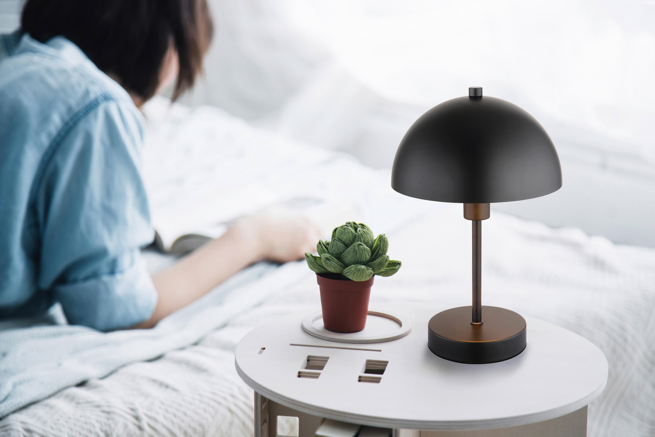 Thumbnail - GLOBO Tischleuchte mattschwarz Metall H/D: ca. 31x20 cm E14 1 Brennstellen