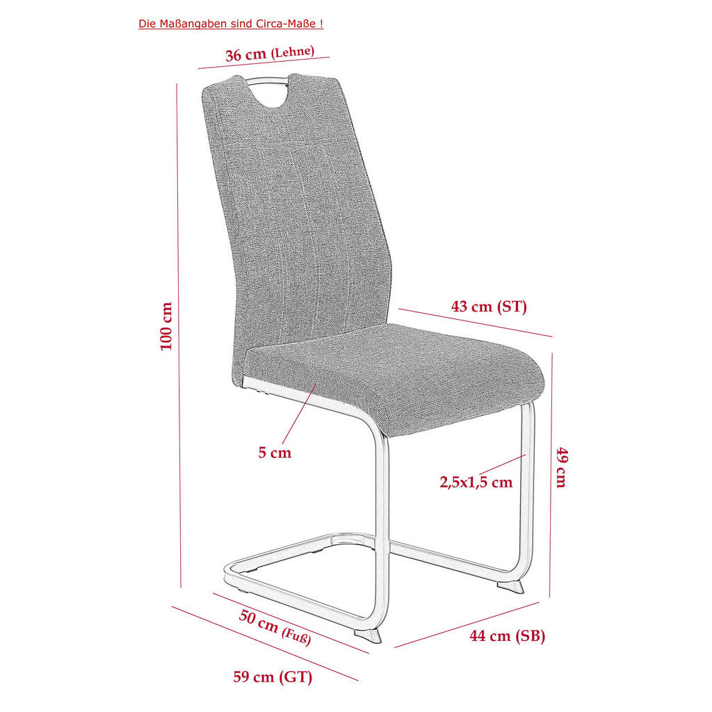 Thumbnail - Stuhl 4er Set BRITTA anthrazit grau Microfaser Metall B/H/T: ca. 44x100x59 cm