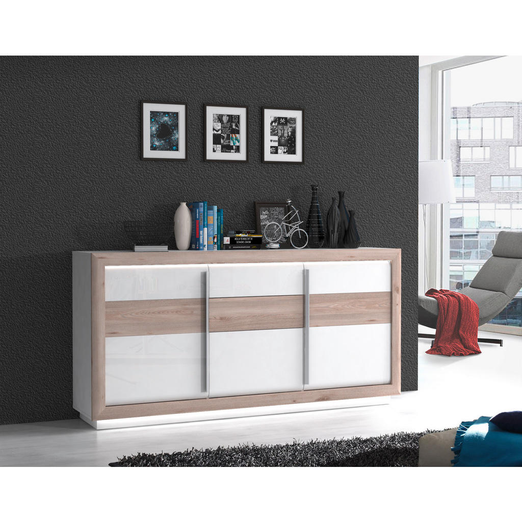 Thumbnail - Sideboard weiß weiß Hochglanz Eiche Nelson Nachbildung B/H/T: ca. 192,7x98,2x53 cm