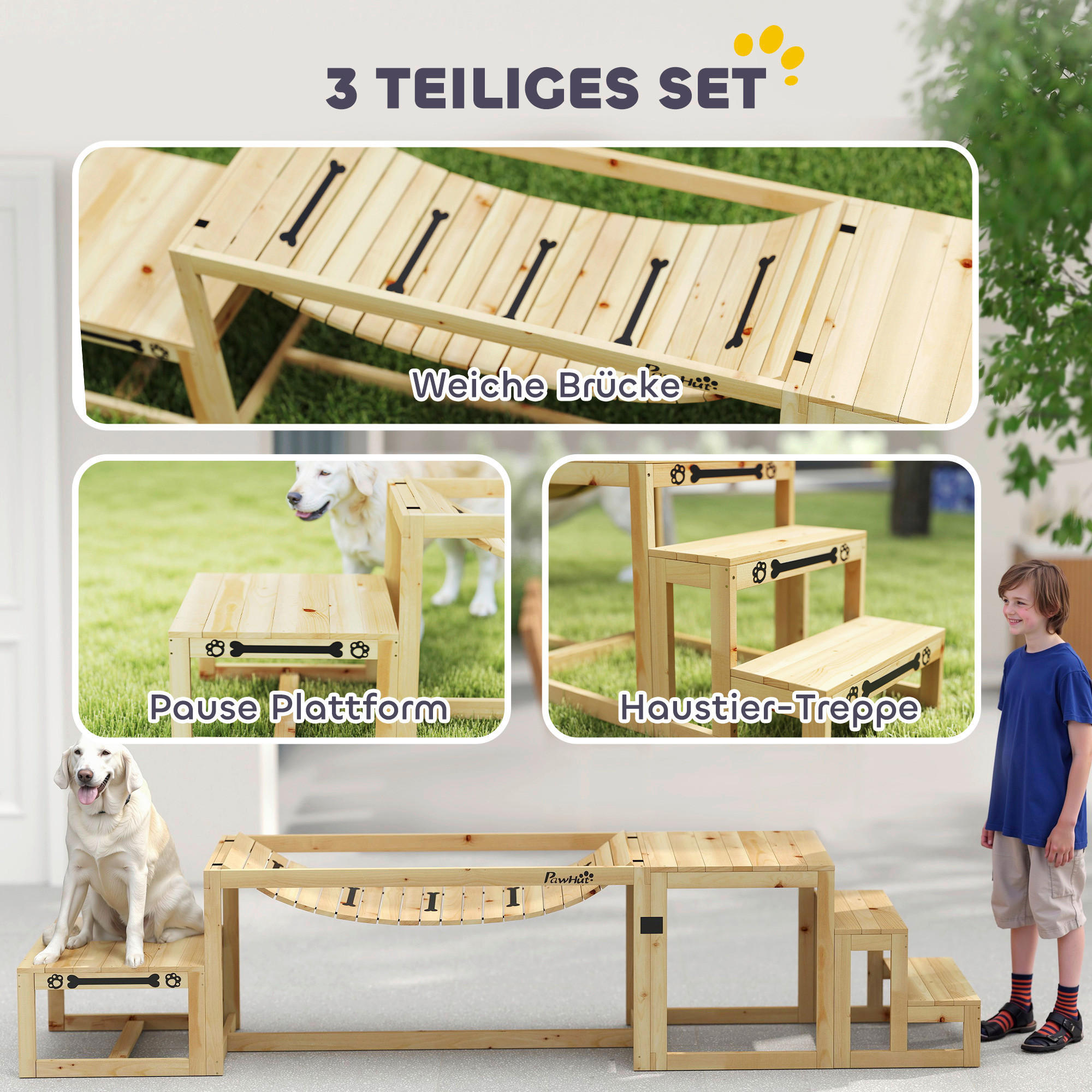 Thumbnail - PawHut Hunde Agility Set Holzoptik Holz B/H/L: ca. 50x56x120 cm