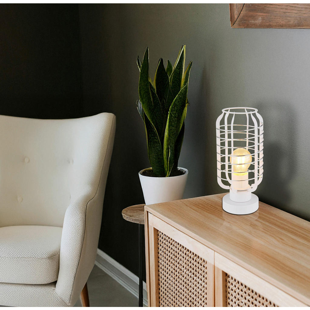 Thumbnail - GLOBO Tischleuchte Chrom weiß Aluminium Metall B/H/L: ca. 18x19x33 cm E27 1 Brennstellen