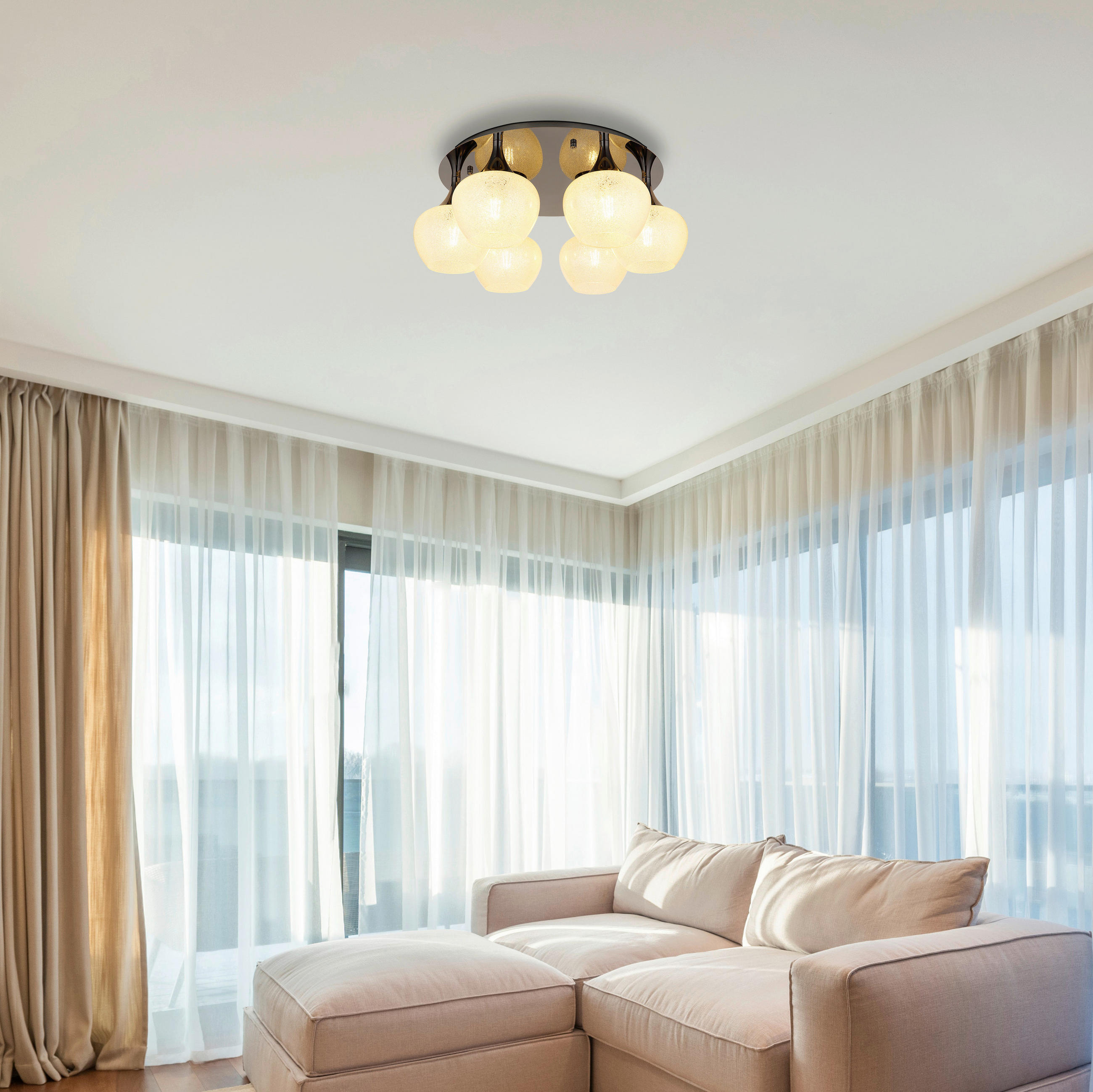 Thumbnail - GLOBO Deckenleuchte MAXY 15548-6DK schwarz Chrom klar Acryl Metall H/D: ca. 26,5x65 cm E27 6 Brennstellen