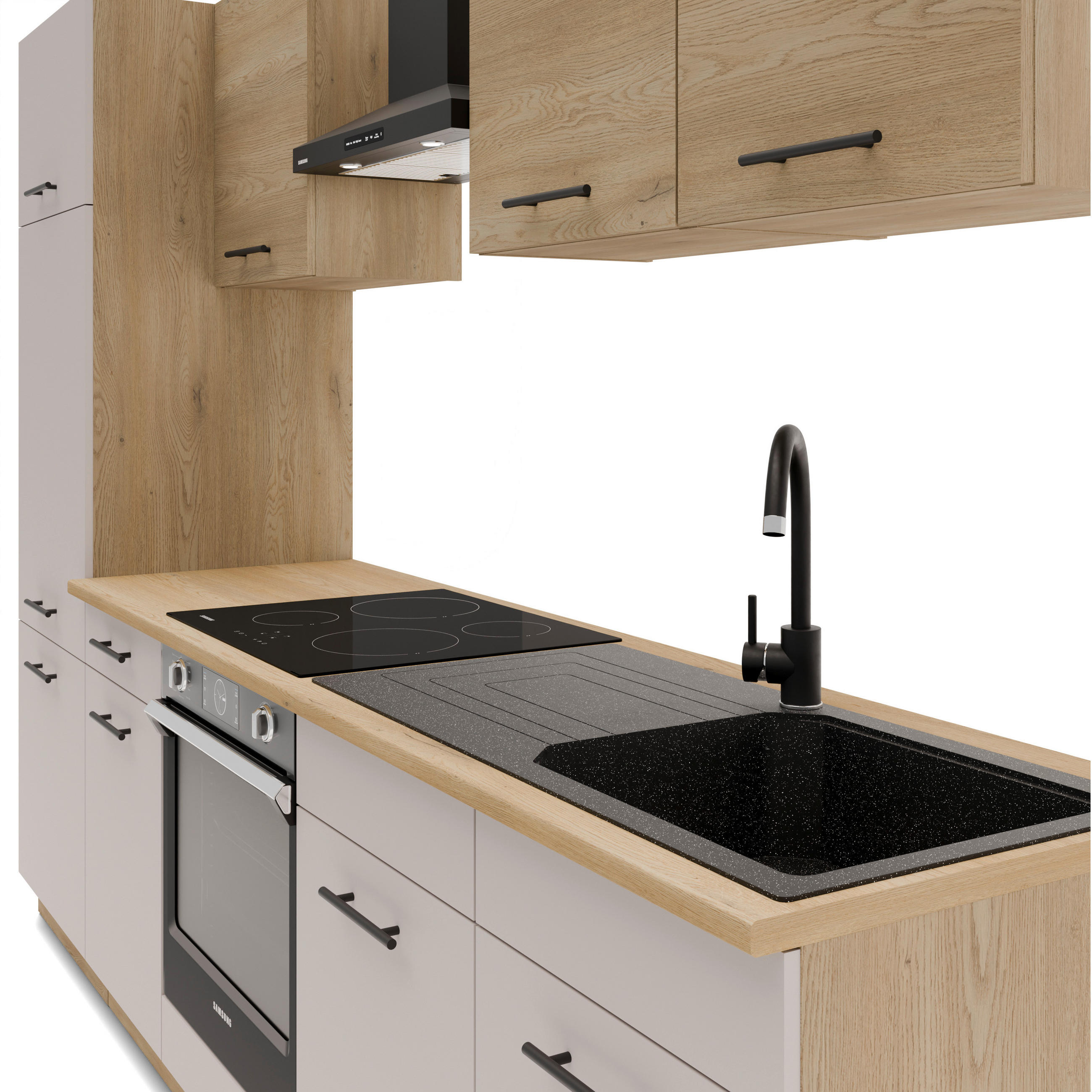 Thumbnail - Küchenblock Fox II Cashmere Eiche Nachbildung B/H/T: ca. 270x200x60 cm