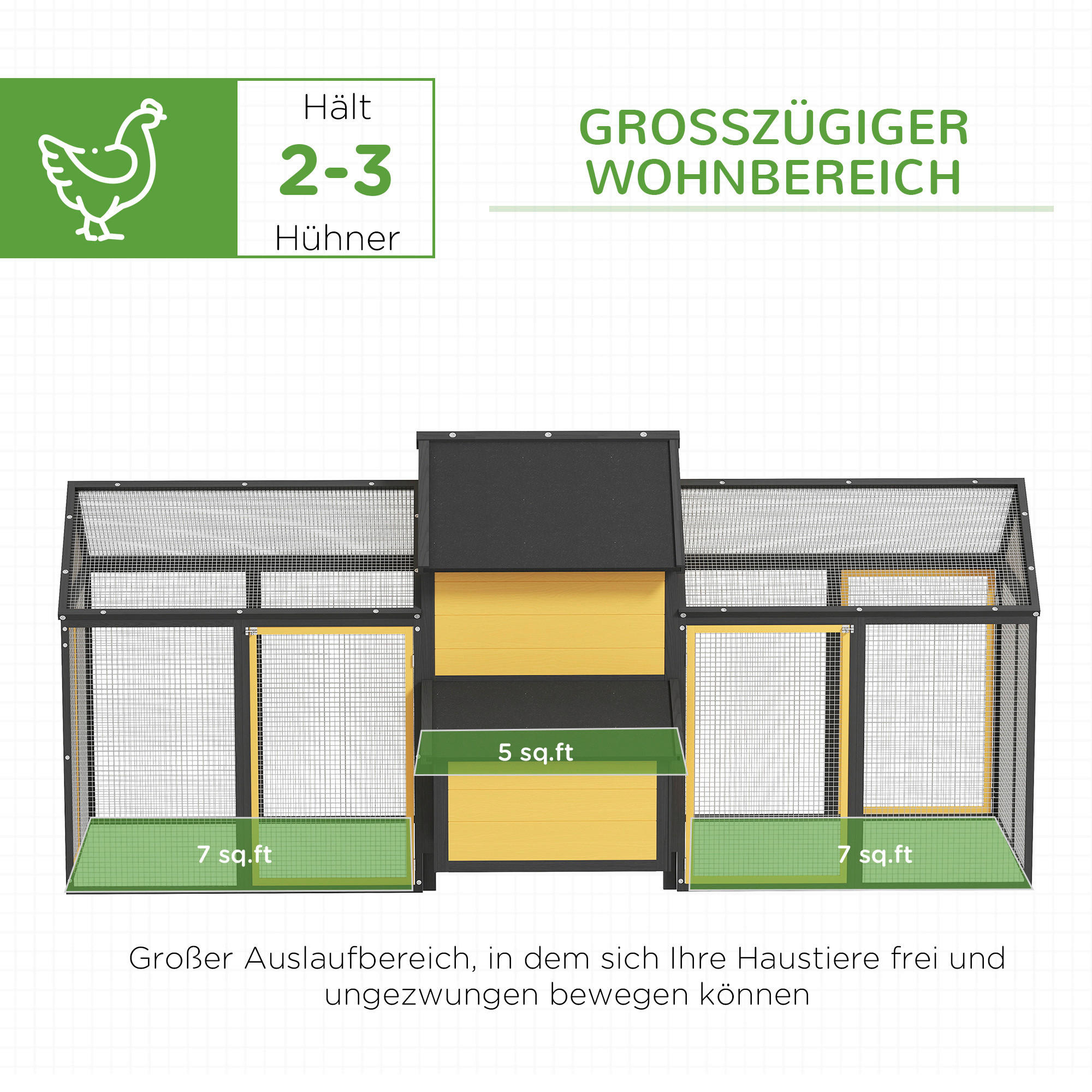 Thumbnail - PawHut Hühnerstall gelb Holz B/H/L: ca. 125x113,5x247 cm