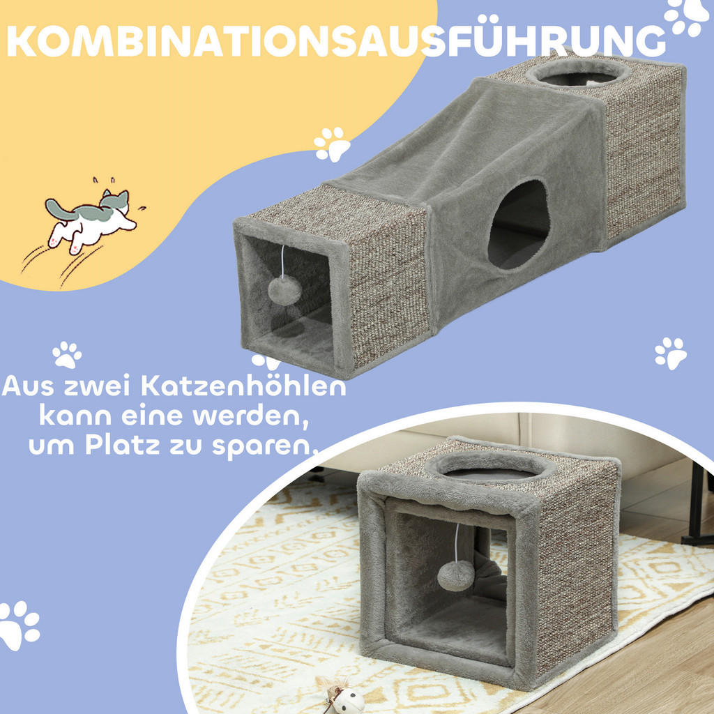 Thumbnail - PawHut Katzentunnel grau Spanplatte B/H/L: ca. 30x30x98 cm