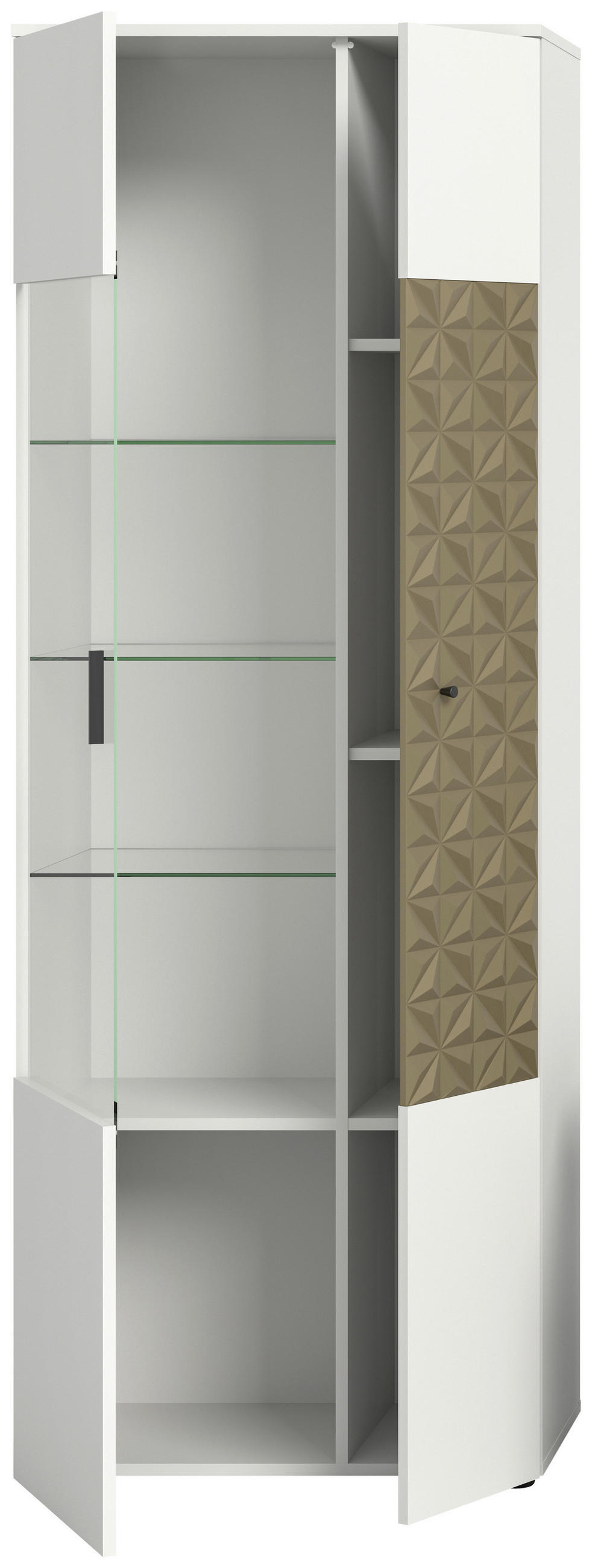 Thumbnail - Vitrinenschrank Prisma weiß gold Optik B/H/T: ca. 70x195x37 cm