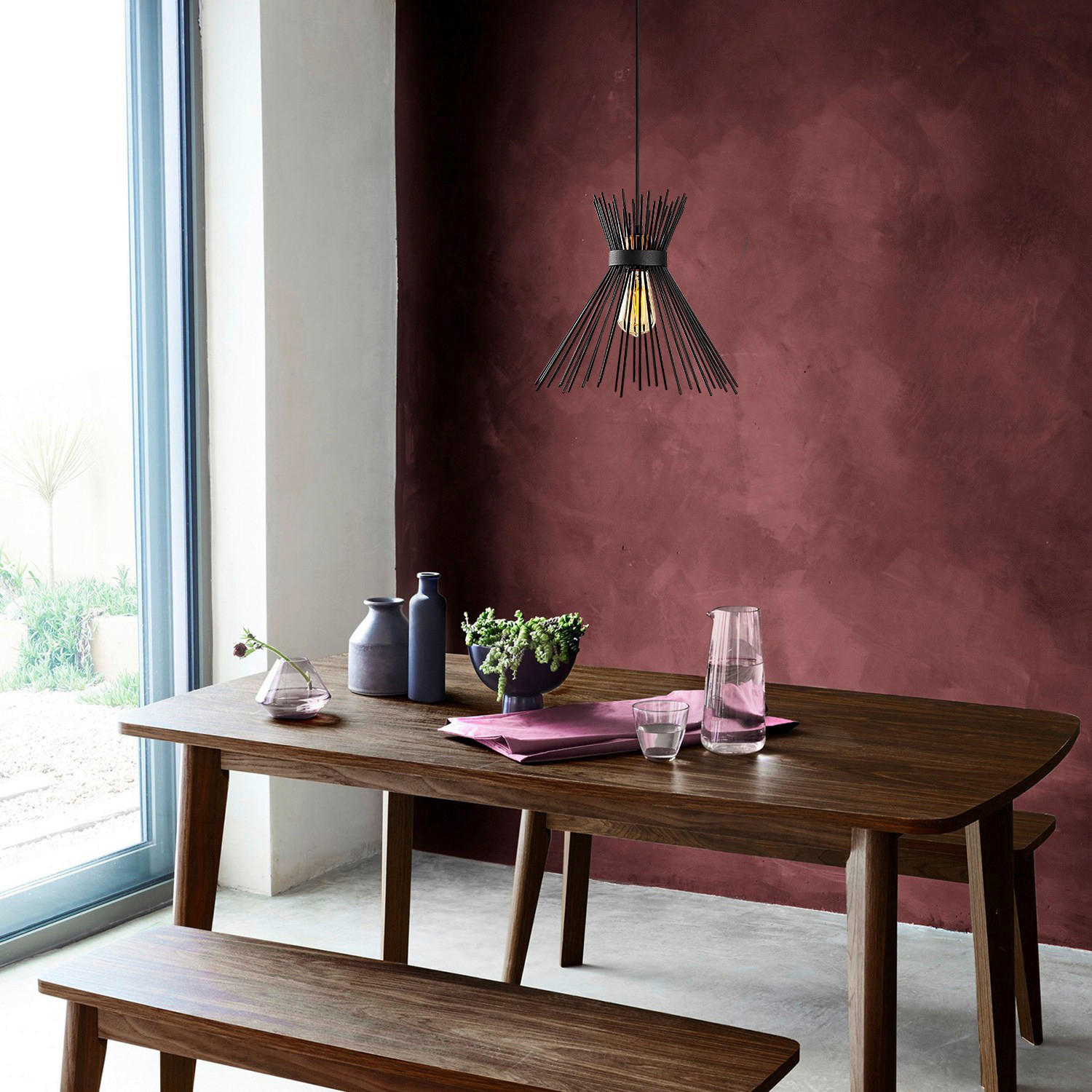 Thumbnail - Opviq Pendelleuchte Kirpi schwarz Eisen B/H/T/L/D: ca. 34x131x34x34x34 cm E27 1 Brennstellen