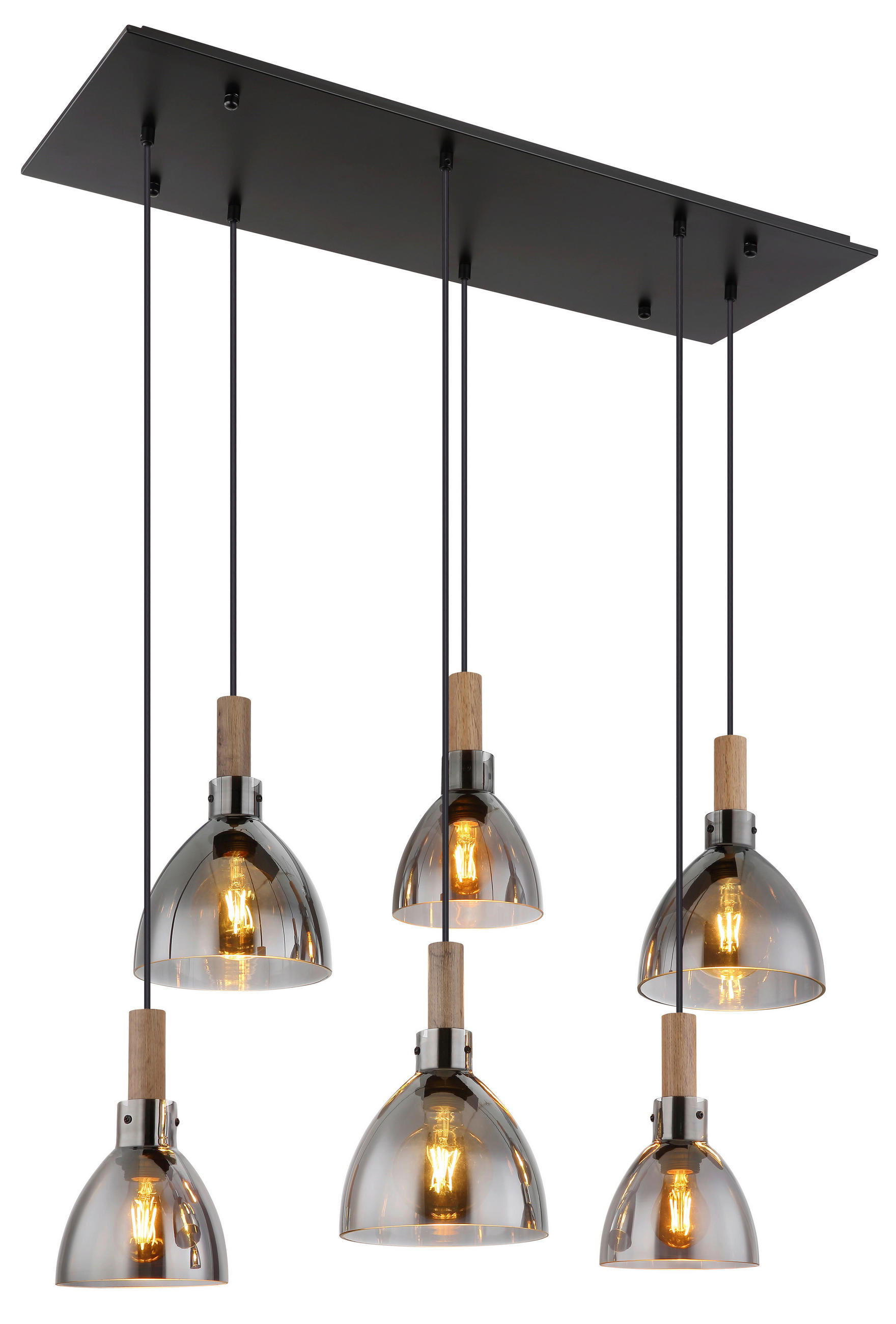 GLOBO Pendelleuchte schwarz dunkelbraun Metall MDF B/H/T: ca. 30x120x80 cm E27 6 Brennstellen