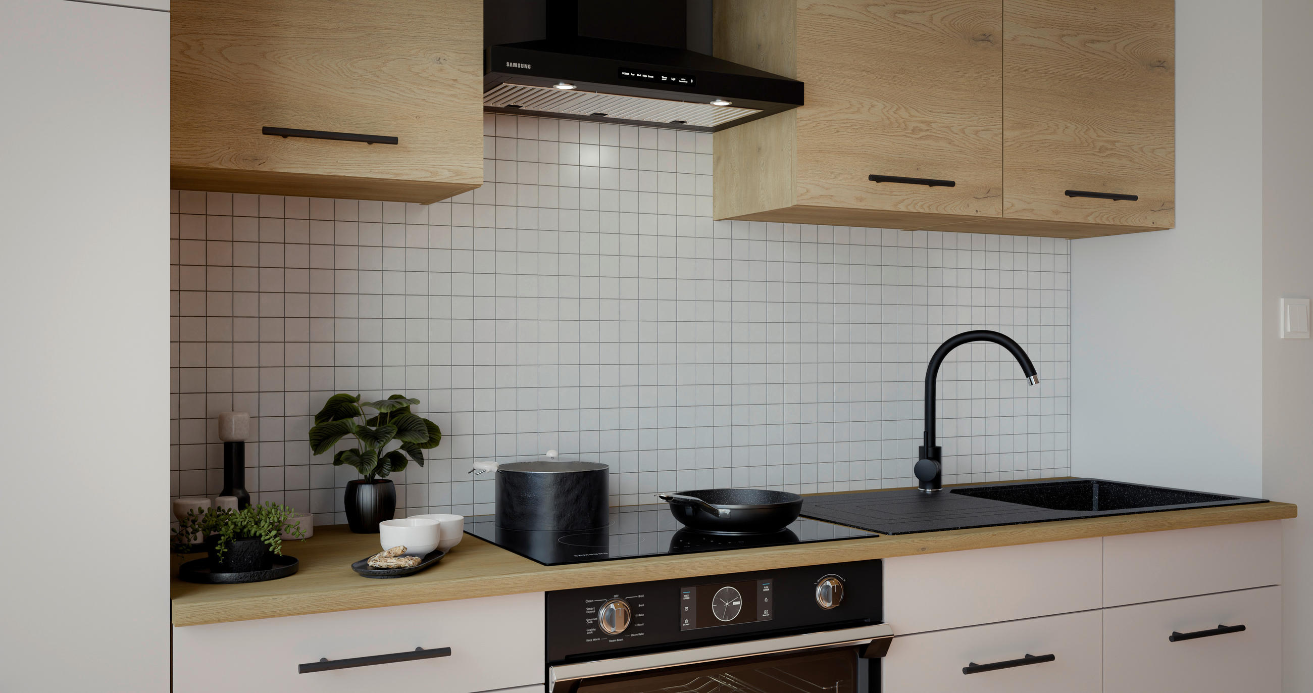 Thumbnail - Küchenblock Fox II Cashmere Eiche Nachbildung B/H/T: ca. 270x200x60 cm