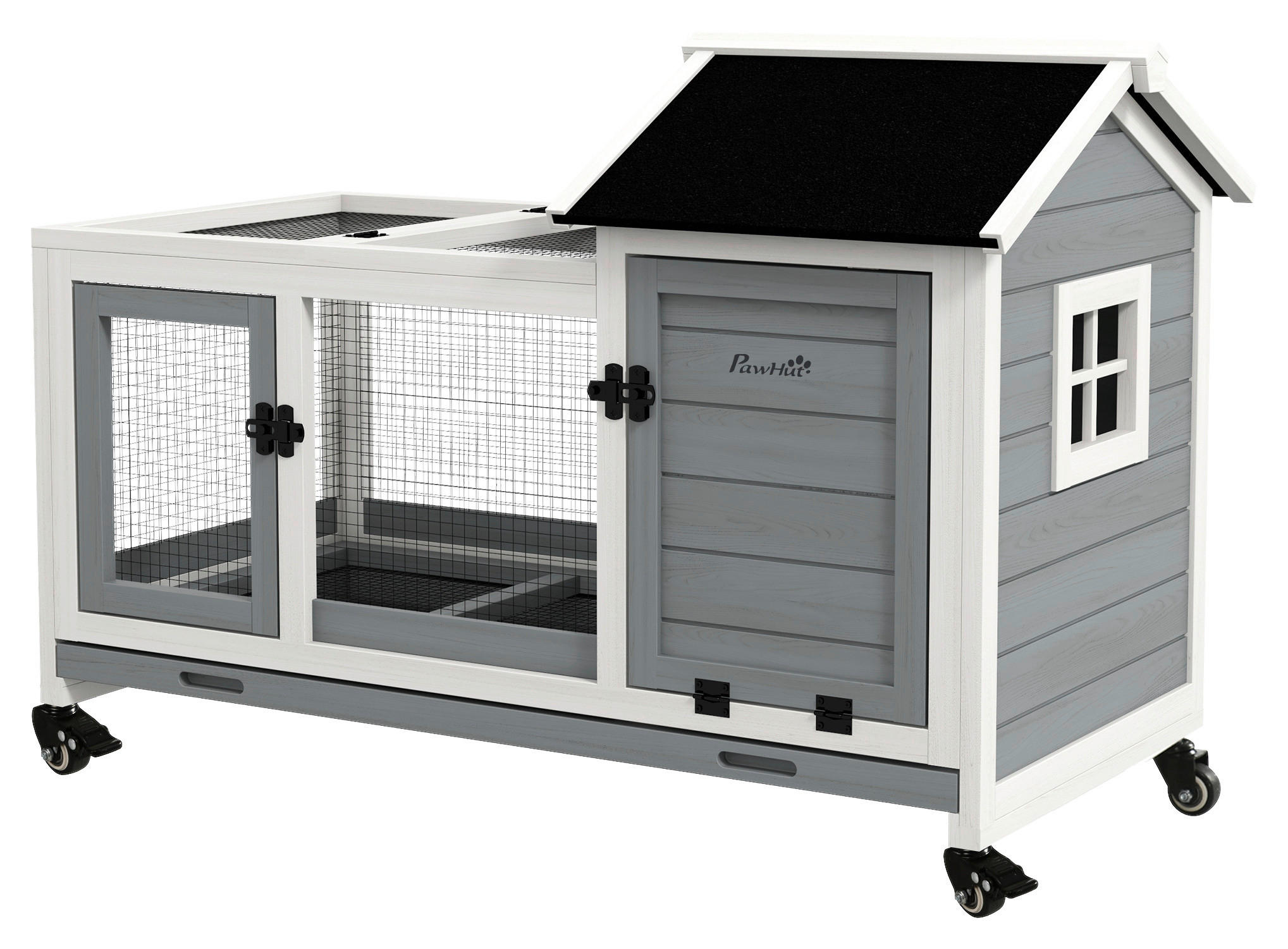 PawHut Zwergkaninchenstall grau Stahl B/H/L: ca. 58x73,5x108 cm