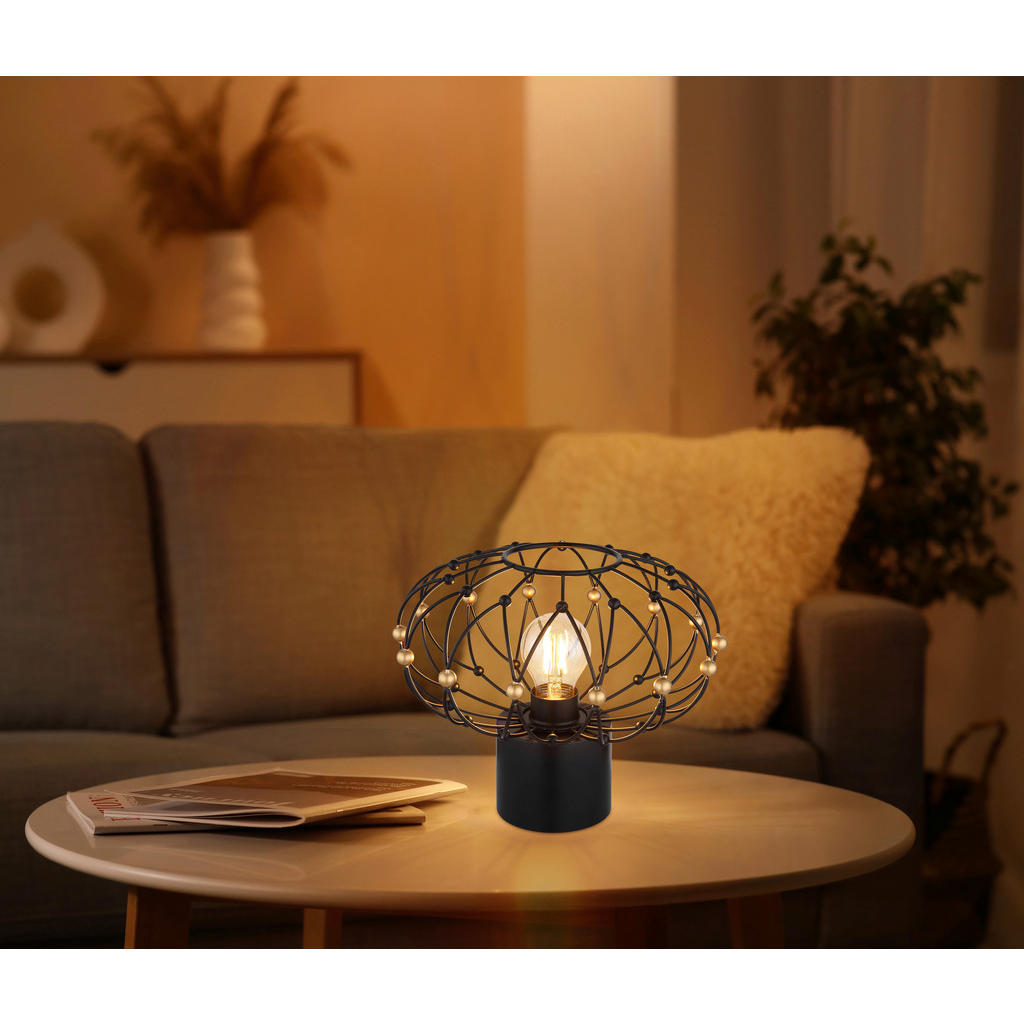 Thumbnail - GLOBO Tischleuchte mattschwarz Metall H/D: ca. 25x28 cm E27 1 Brennstellen