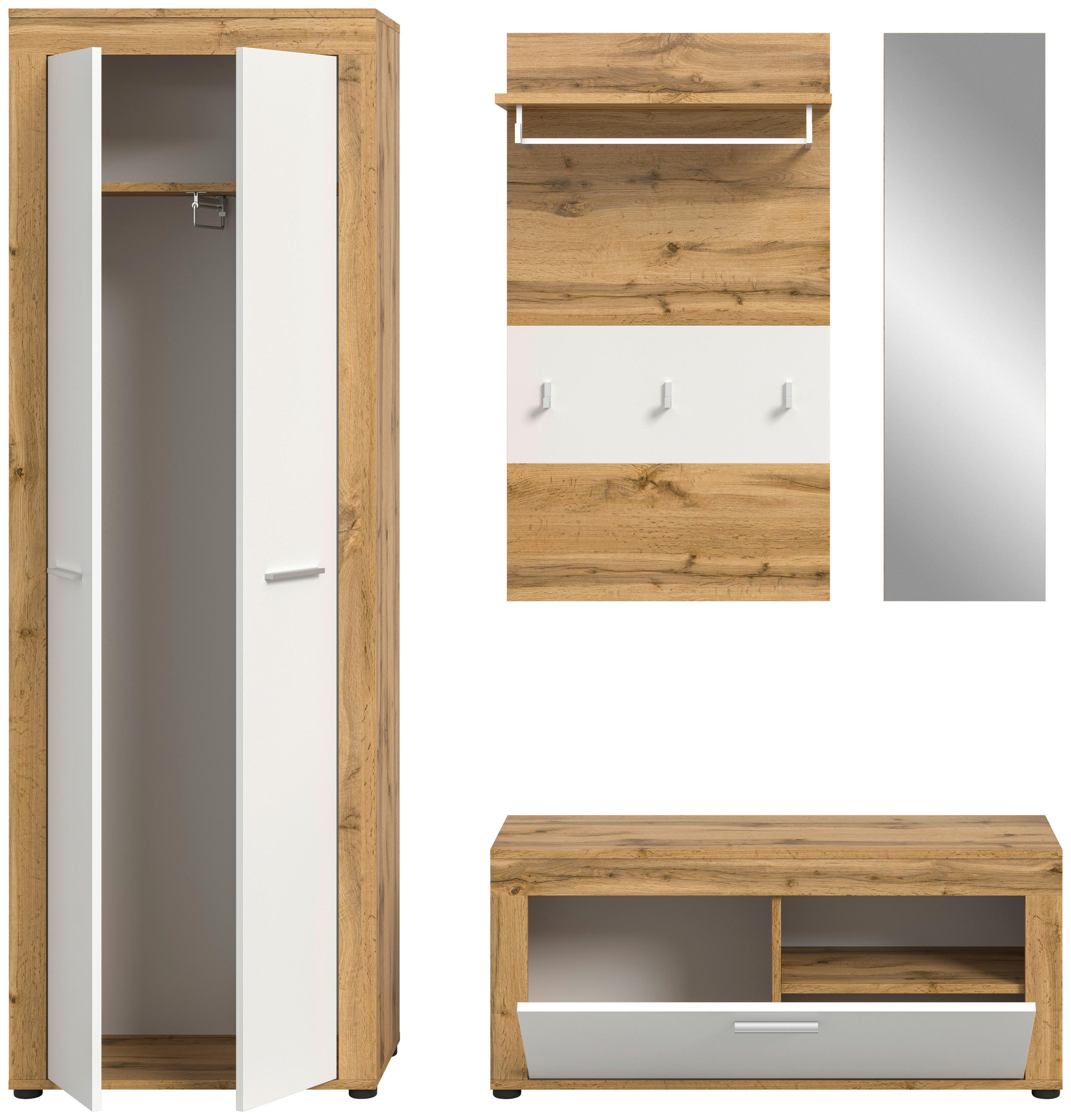 Thumbnail - Garderobe JAM Eiche Wotan Nachbildung weiß B/H/T: ca. 184x191x35 cm