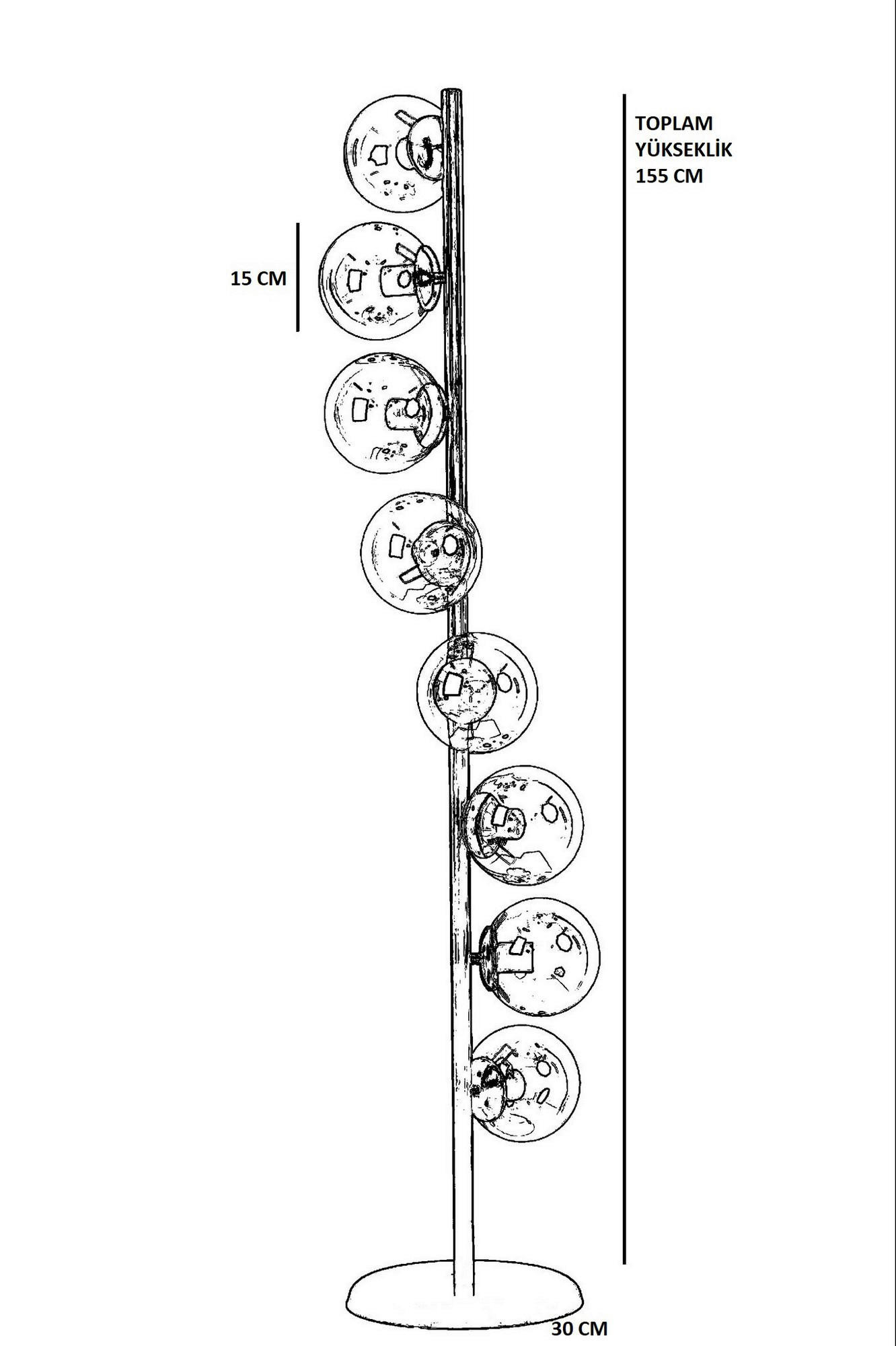 Thumbnail - Opviq Stehleuchte gold Glas Metall B/H/L: ca. 30x155x30 cm E27 8 Brennstellen