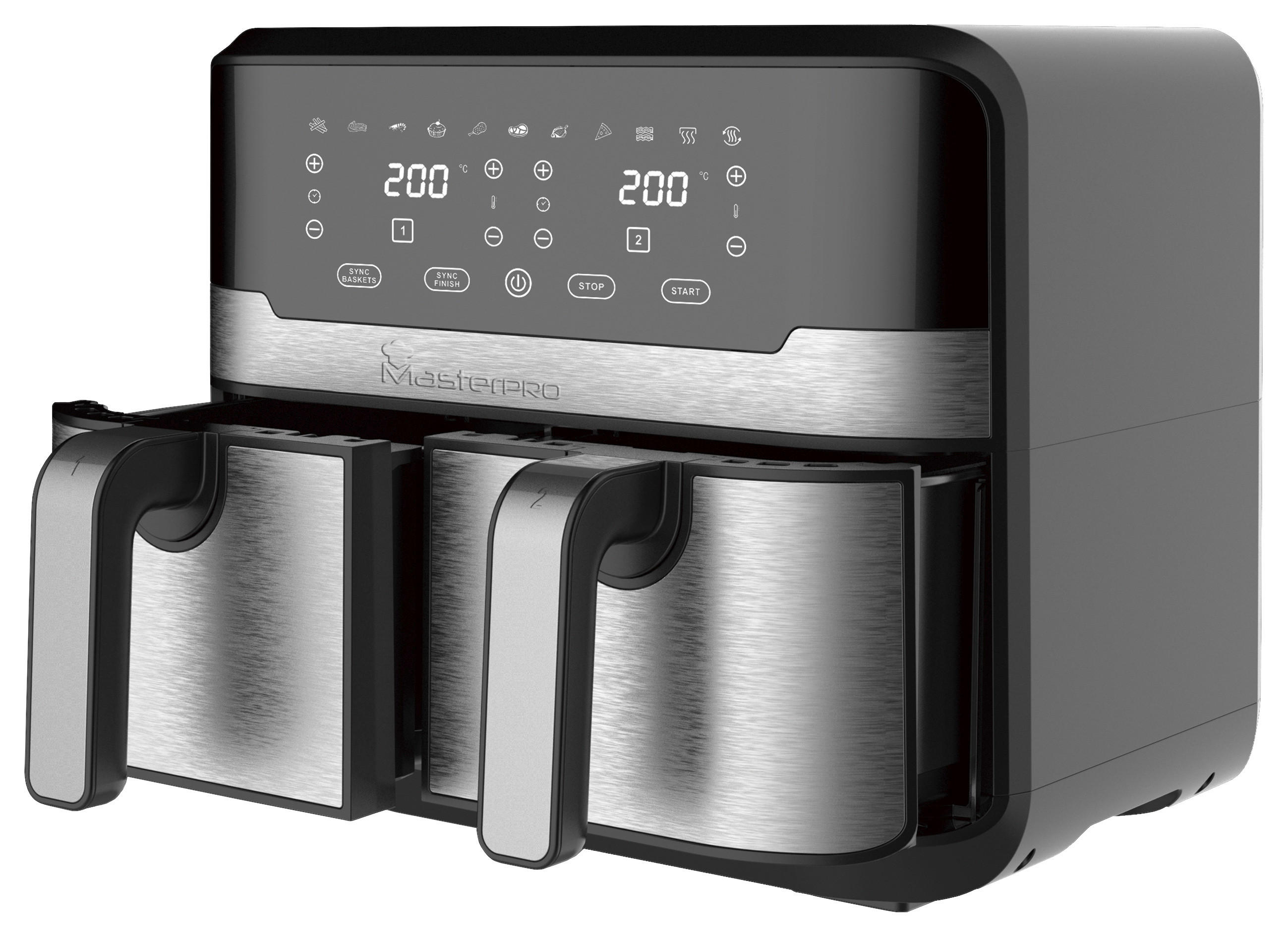 MASTERPRO Heißluftfritteuse Doppelbehälter BGMP-9178-BK silber Metall B/H/T: ca. 45x35,5x38 cm ca. 9 l