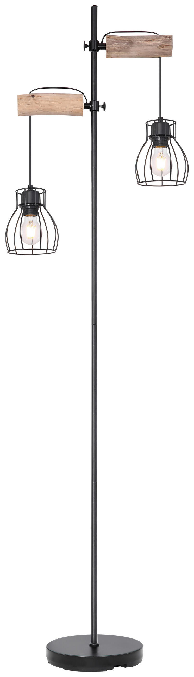 GLOBO Stehleuchte Mina schwarz Metall Echtholz B/H/L: ca. 25x168x47 cm E27 2 Brennstellen