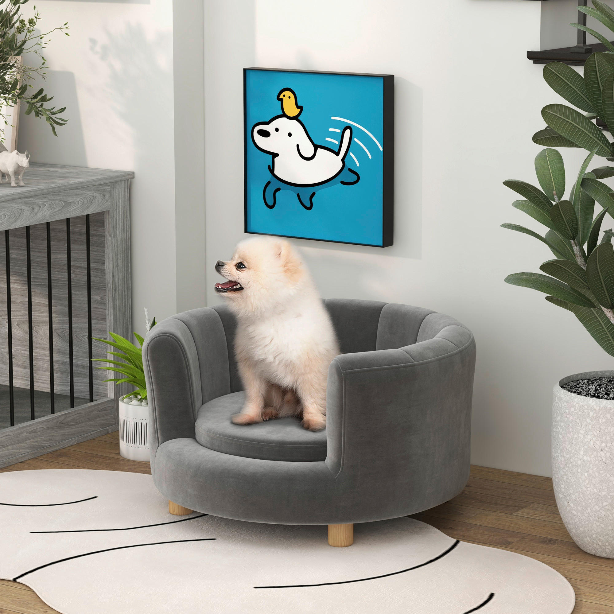 Thumbnail - PawHut Hundesofa grau Polyester B/H/L: ca. 64x37x65 cm