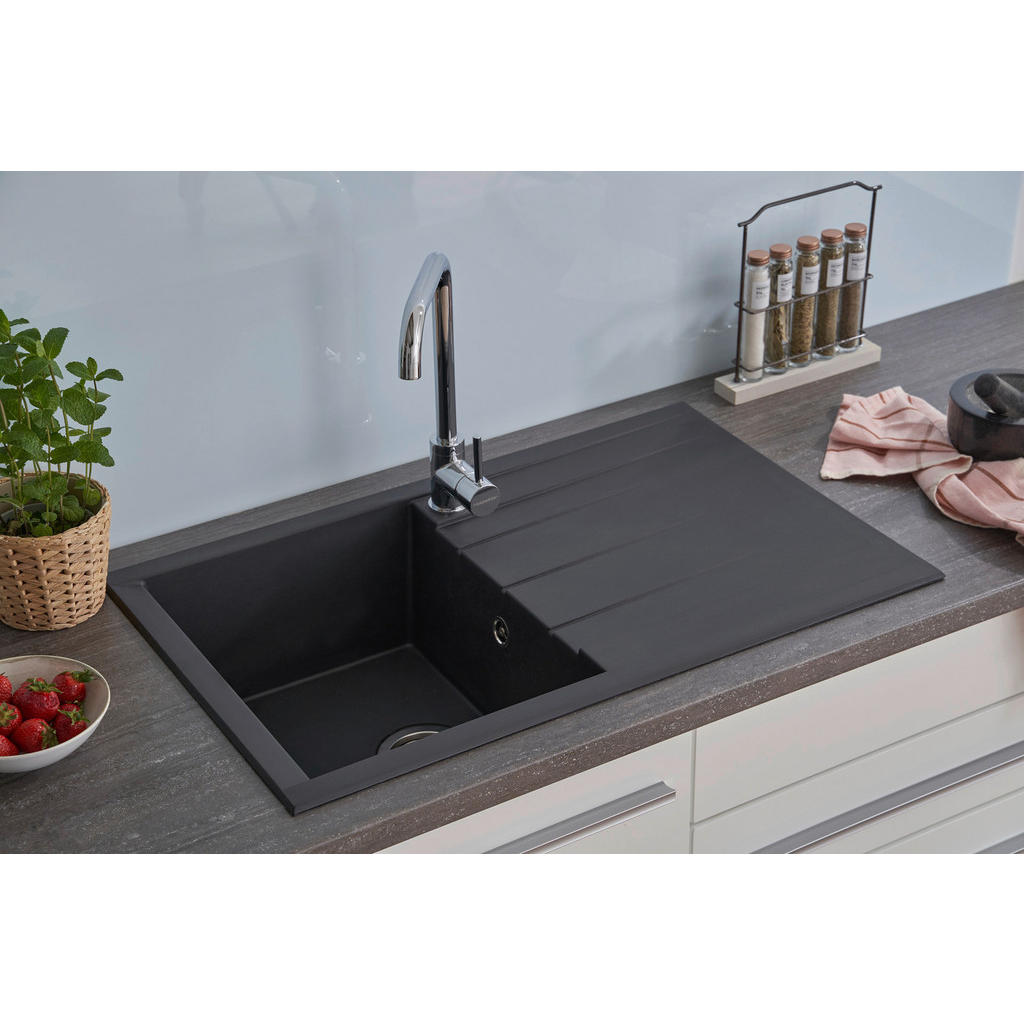 Thumbnail - Respekta Einbauspüle Houston 80 x 50 S schwarz Mineralite B/H/T: ca. 80x21x50 cm