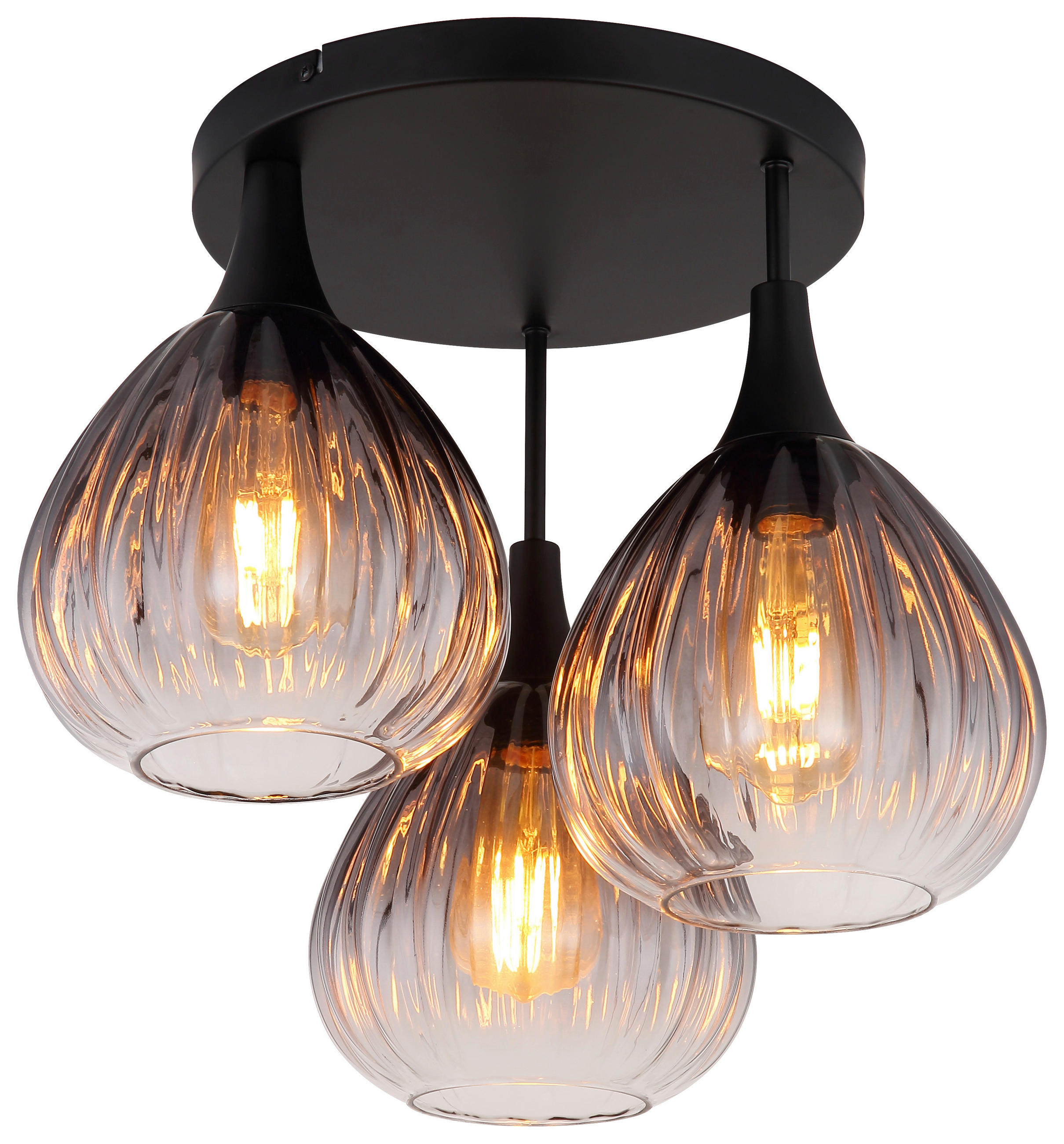 GLOBO Deckenleuchte schwarz Rauch Metall Glas H/D: ca. 35x44 cm 3 Brennstellen