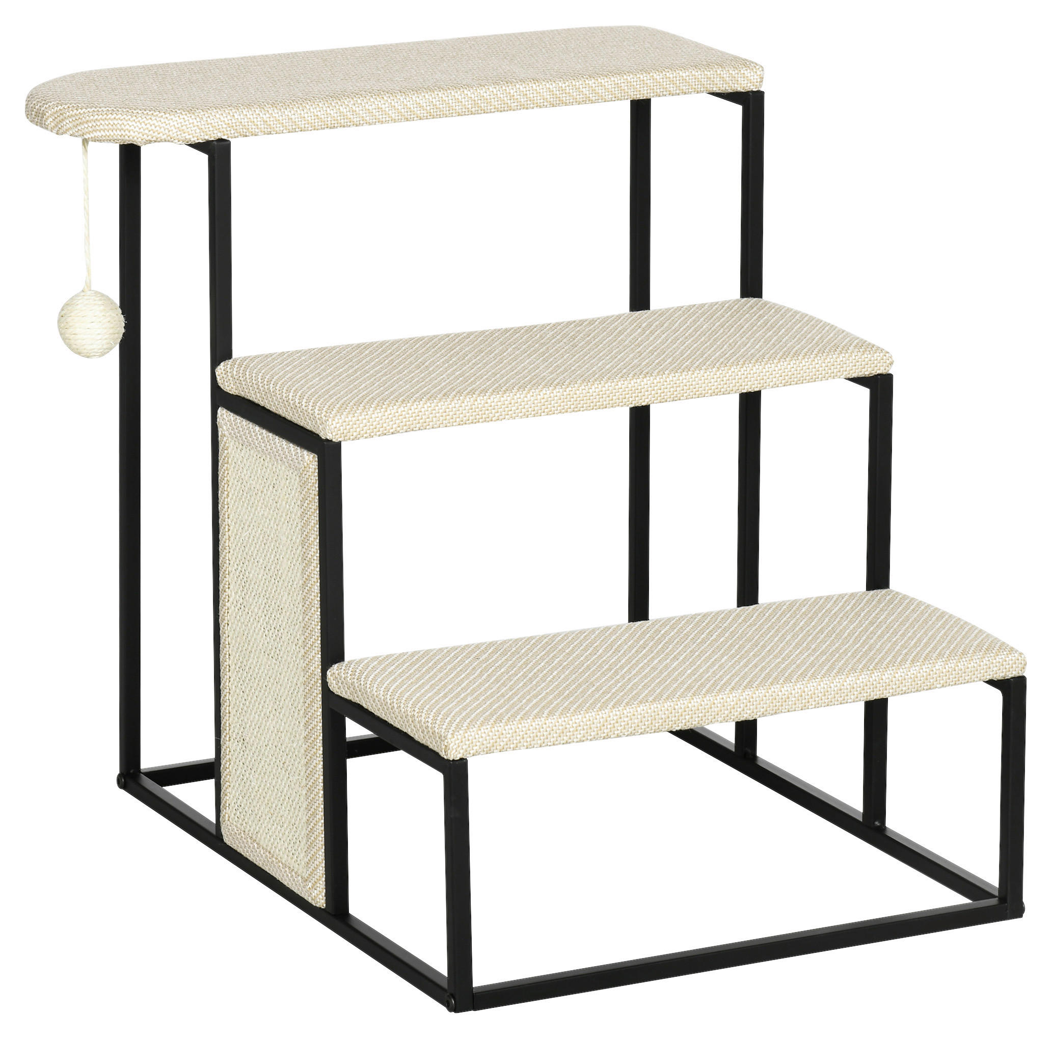 PawHut 3-stufige Haustiertreppe mit Kratzbrett schwarz Edelstahl B/H/L: ca. 54x51x53 cm