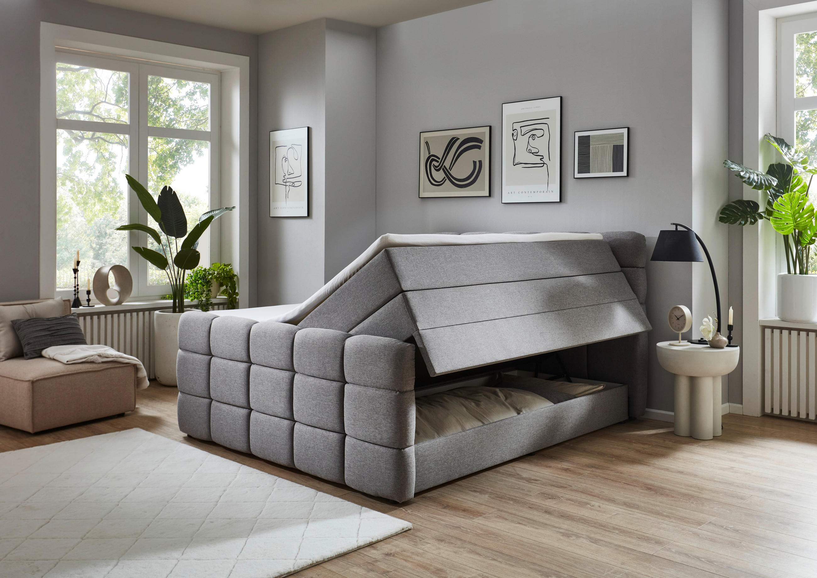 Thumbnail - Boxspringbett Lugano hellgrau Liegefläche B/L: ca. 180x200 cm