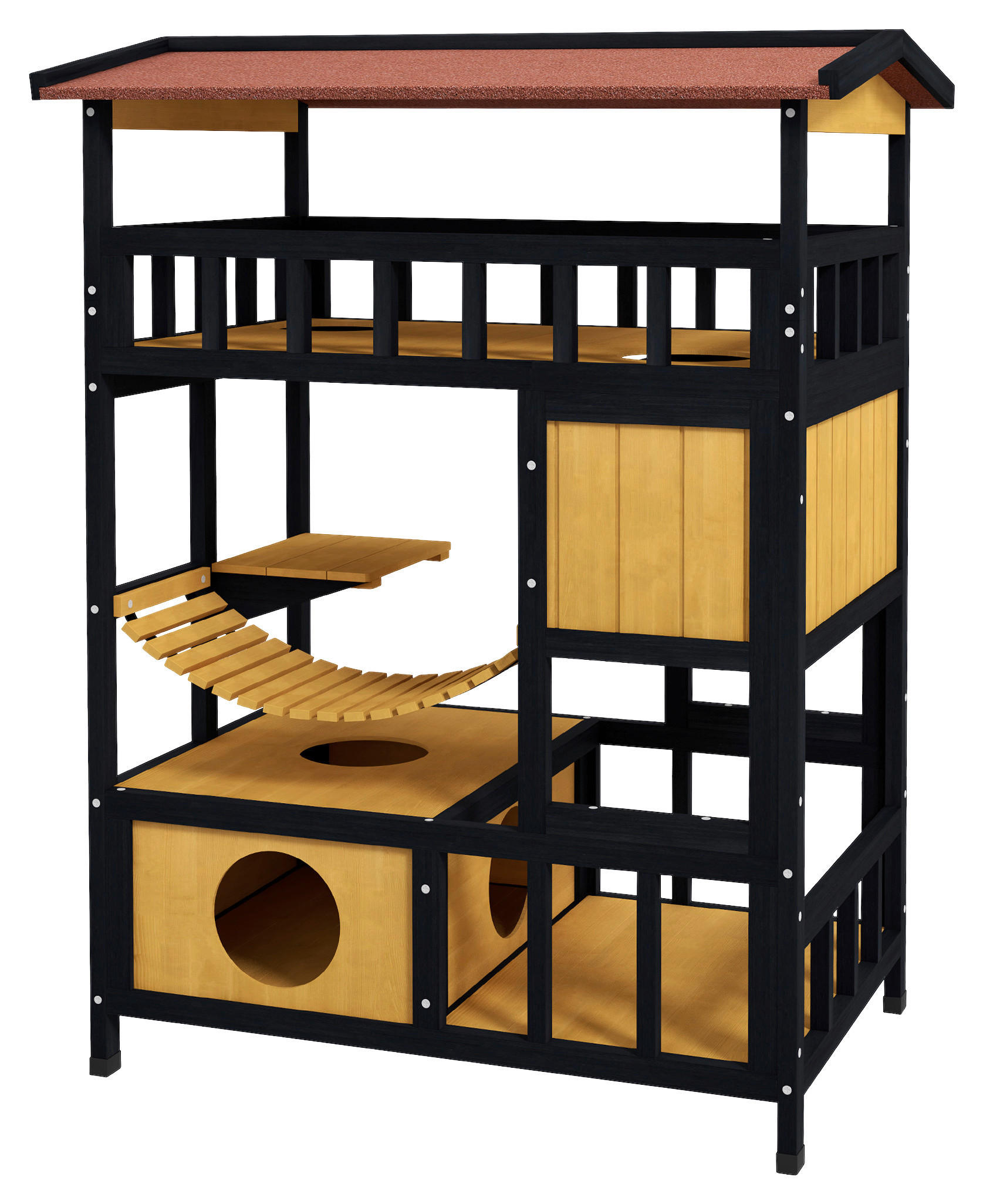 PawHut Katzenhaus gelb Kiefer B/H/L: ca. 60x116x84 cm