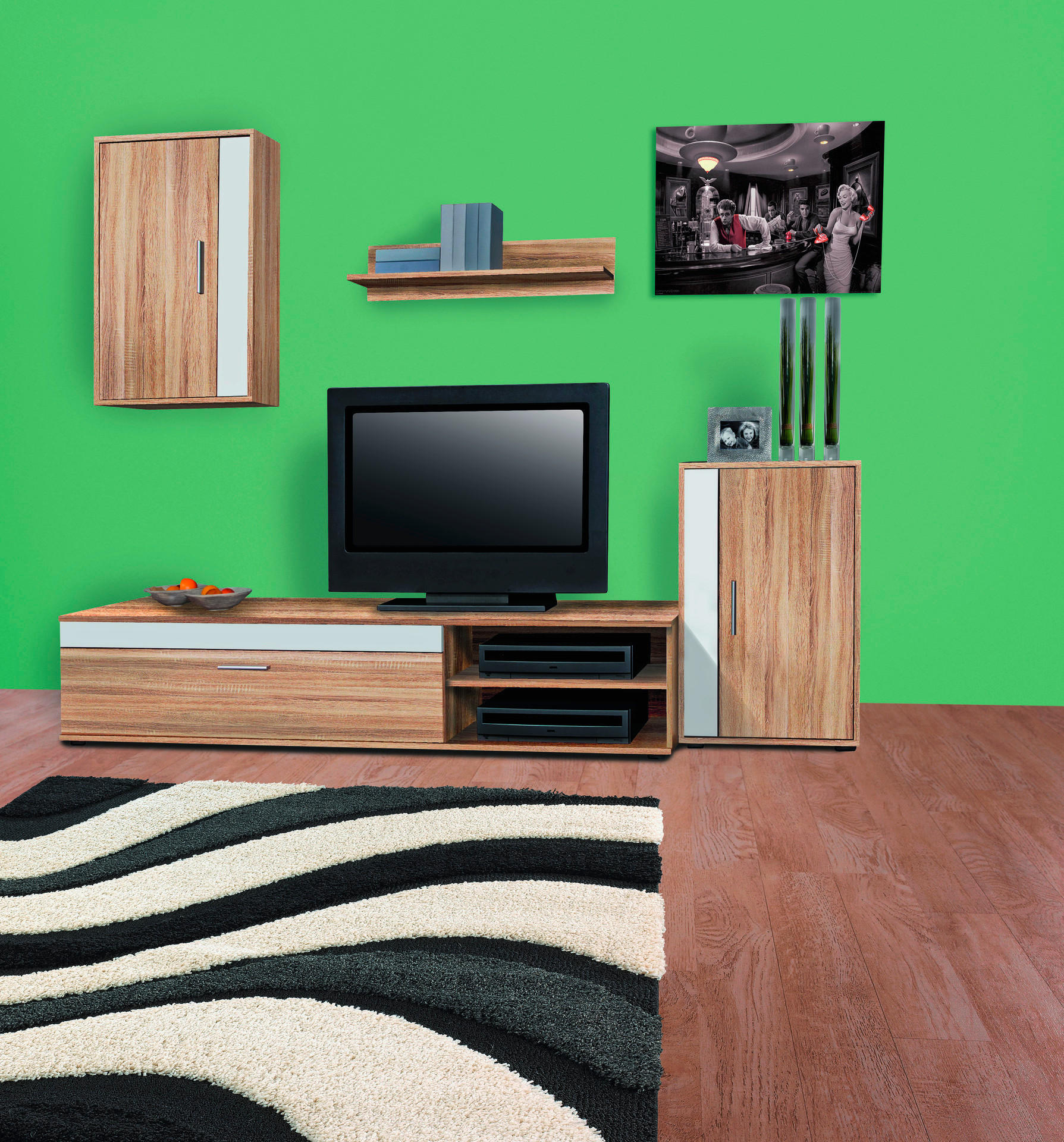 Thumbnail - Wohnwand Lima Eiche Sonoma Nachbildung weiß B/H/T: ca. 230x170x42 cm