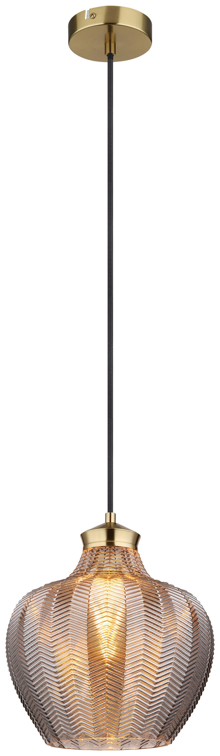 GLOBO Pendelleuchte gold schwarz Rauch Metall Textil Glas H/D: ca. 120x25 cm E27 1 Brennstellen