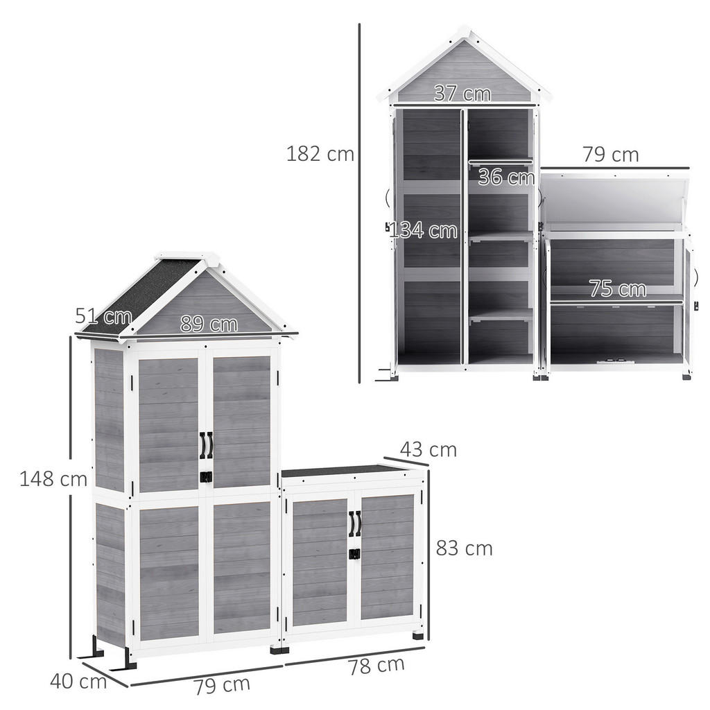 Thumbnail - Outsunny Gartenschrank hellgrau Holz B/H/L: ca. 51x182x89 cm
