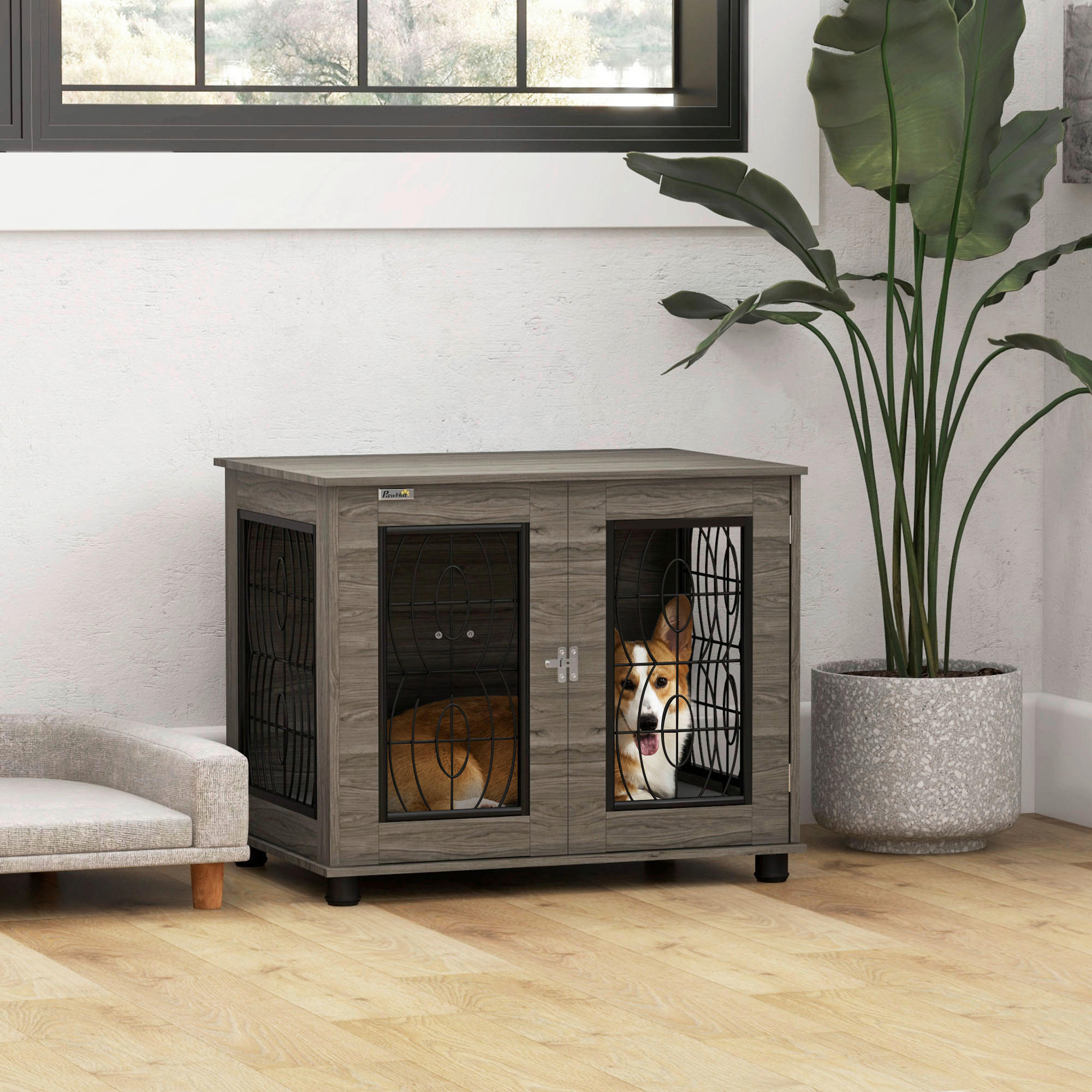 Thumbnail - PawHut Hundekäfig grau Spanplatte B/H/L: ca. 56x63x80 cm