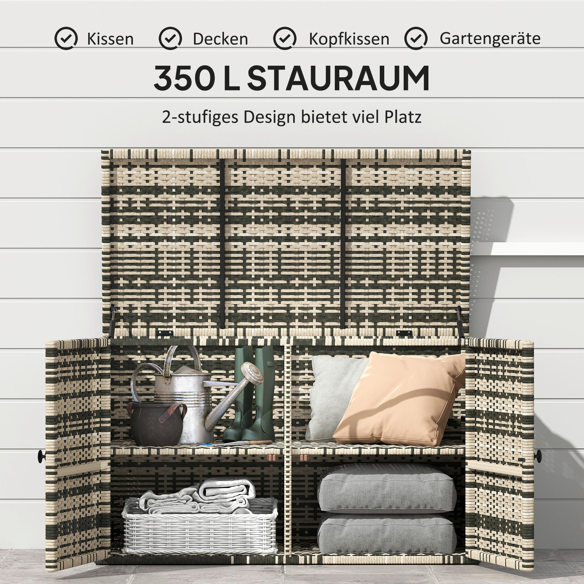 Thumbnail - Outsunny Rattan-Auflagenbox grau Polyethylen B/H/L: ca. 57x69x118 cm
