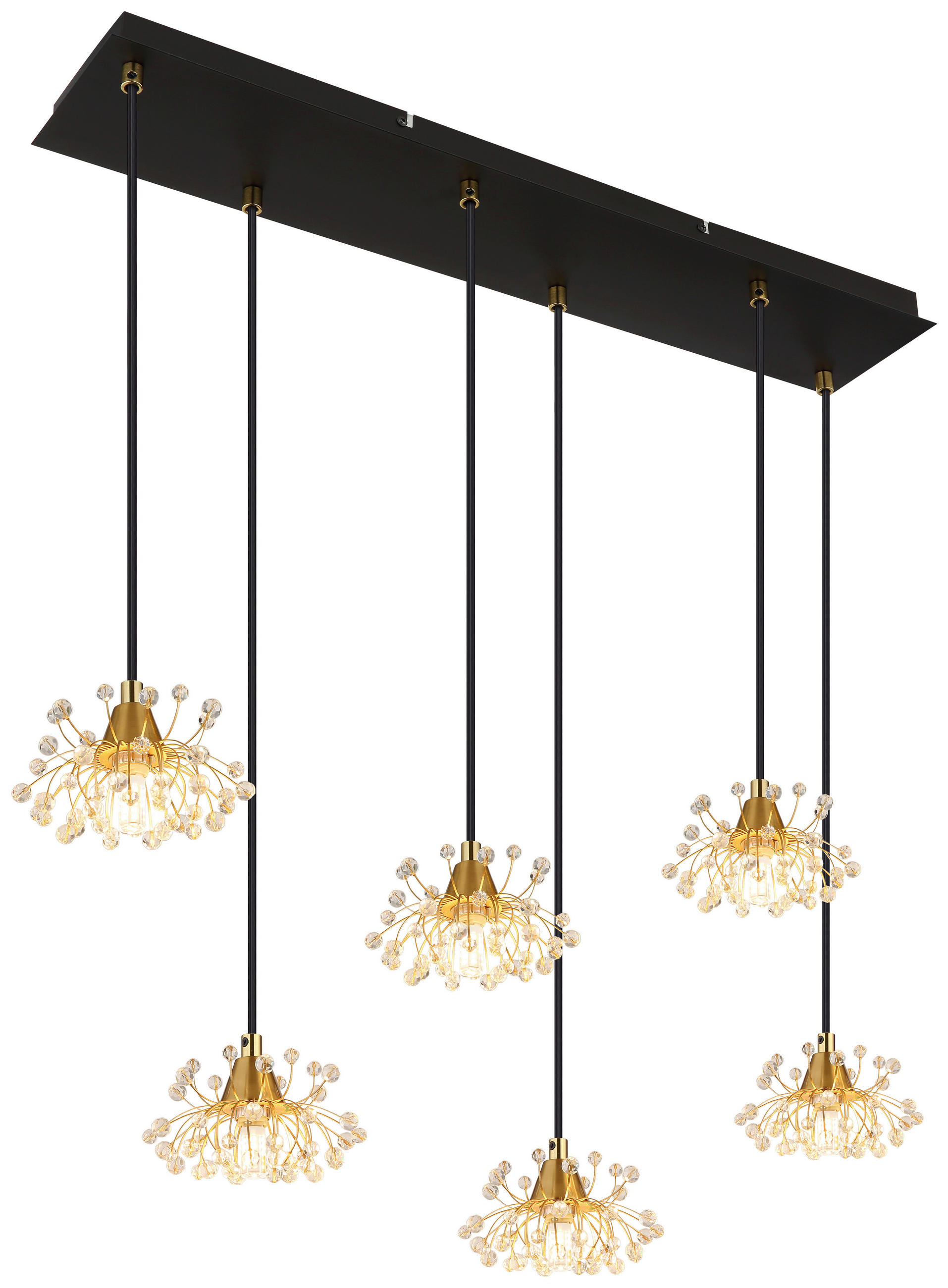 GLOBO Pendelleuchte FIORE 16054-6H schwarz gold Metall Acryl B/H/L: ca. 24x120x77,5 cm G9 6 Brennstellen