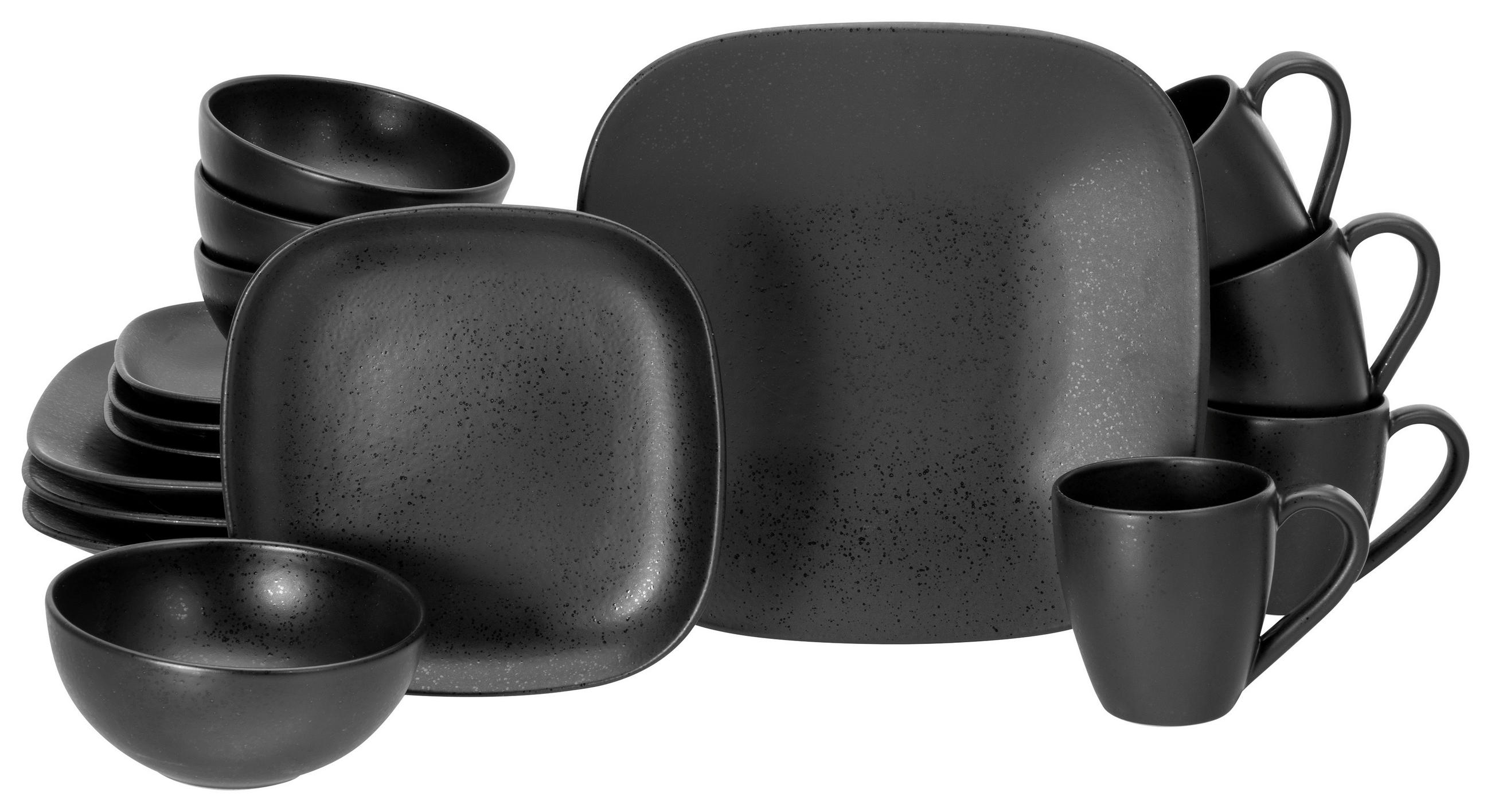 CreaTable Kombiservice Magic Black Square schwarz Steinzeug 16 tlg.