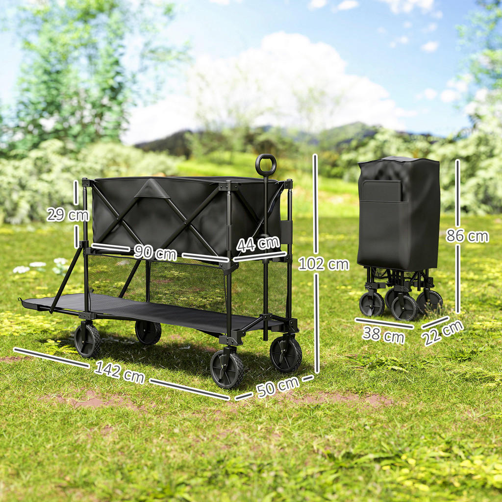 Thumbnail - Outsunny Gartenwagen schwarz Polyester B/H/L: ca. 50x102x142 cm