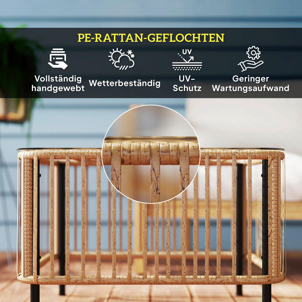 Thumbnail - Outsunny Rattan-Gartentisch Holzoptik Polyethylen B/H/L: ca. 65x43x65 cm