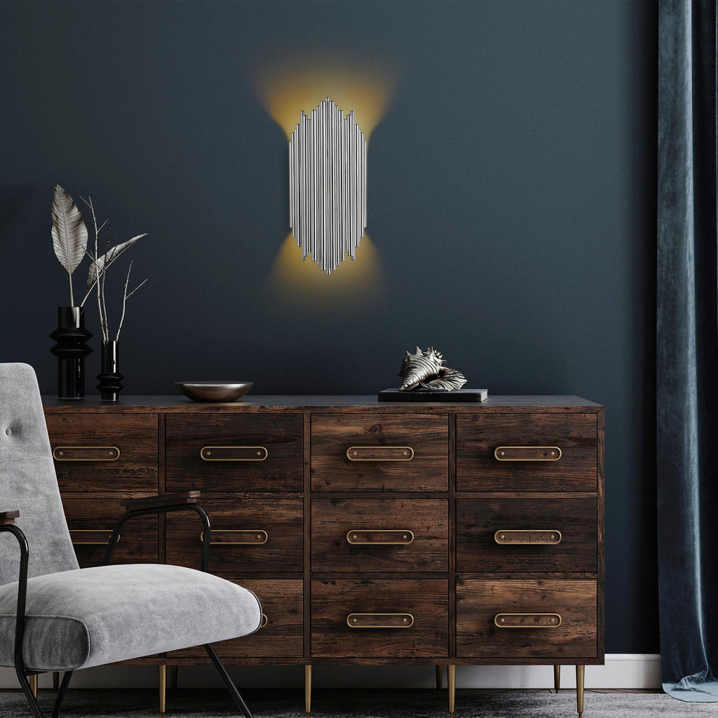 Thumbnail - Opviq Wandleuchte Chrom Metall B/H/L: ca. 8x40x18 cm E14 1 Brennstellen