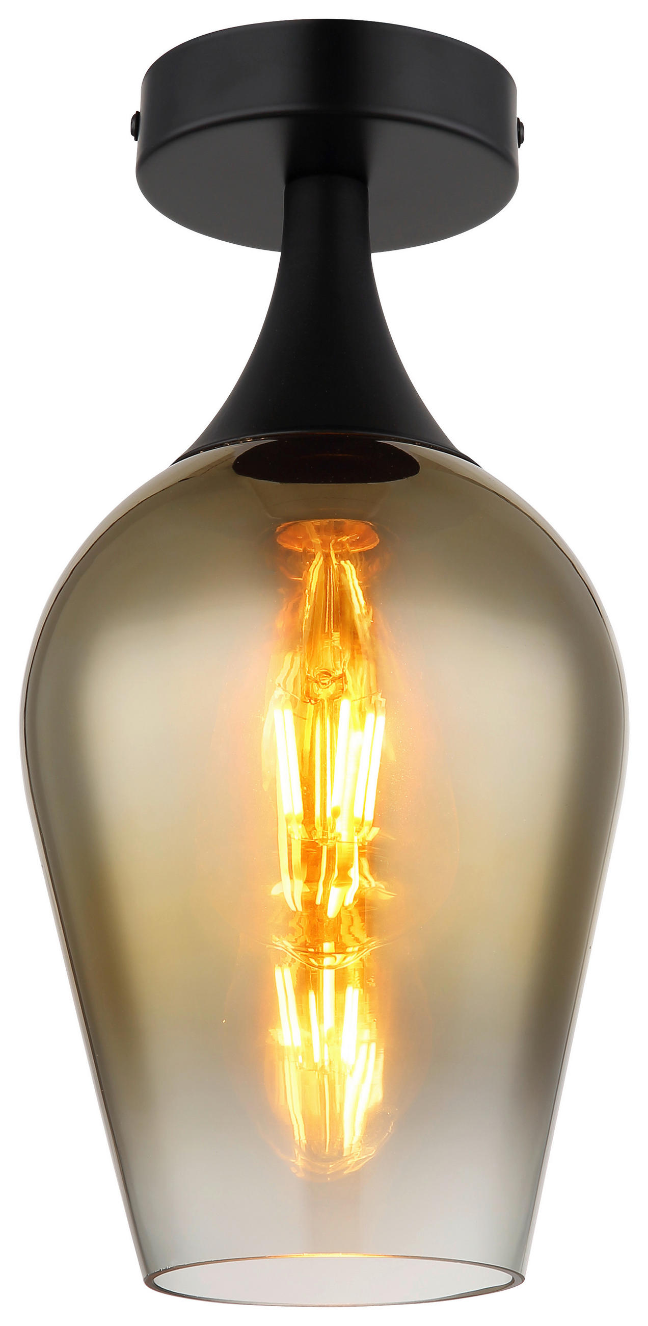 GLOBO Deckenleuchte transparent schwarz gold Glas Metall H/D: ca. 30x15 cm E27 1 Brennstellen