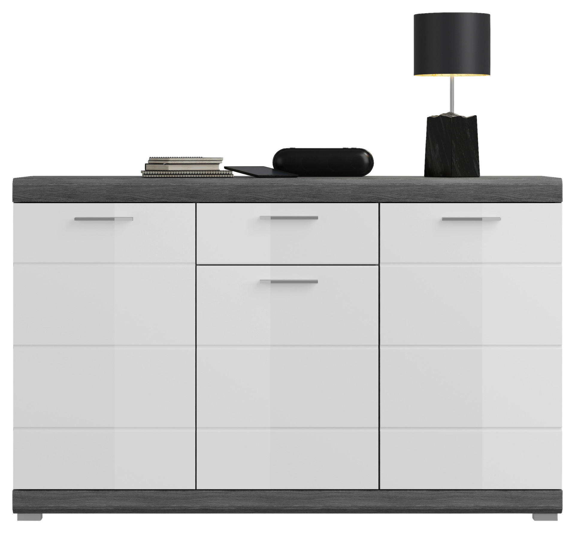 Thumbnail - Sideboard Scout Rauchsilber Nachbildung weiß Hochglanz B/H/T: ca. 141x88x40 cm