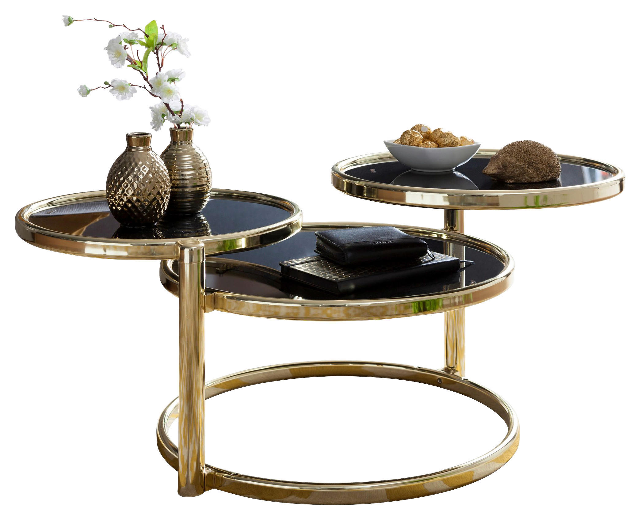 Wohnling Couchtisch schwarz gold Glas Stahl B/H/T: ca. 58x43x58 cm