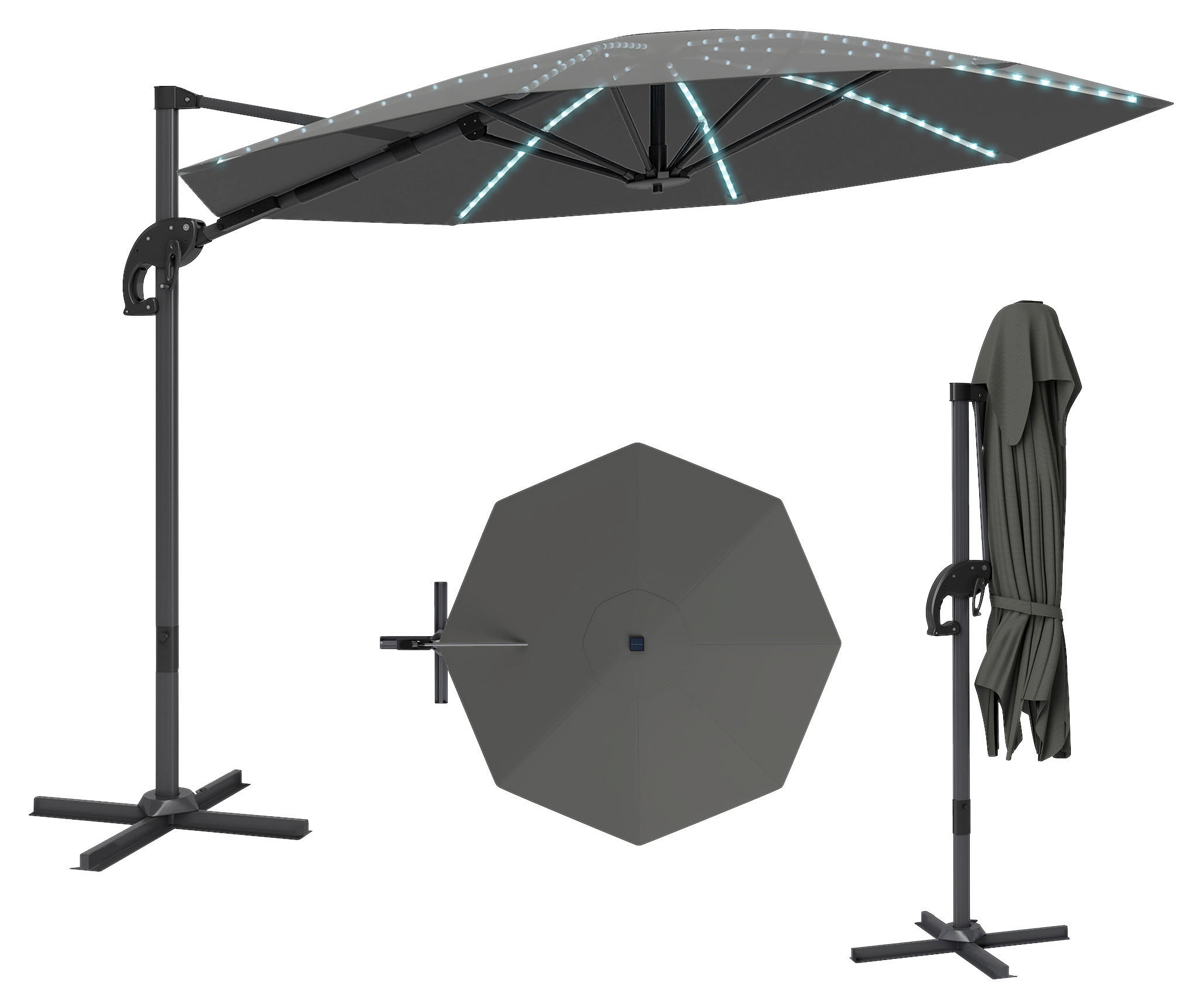 Outsunny Ampelschirm dunkelgrau Polyester B/H/L: ca. 294x250x360 cm