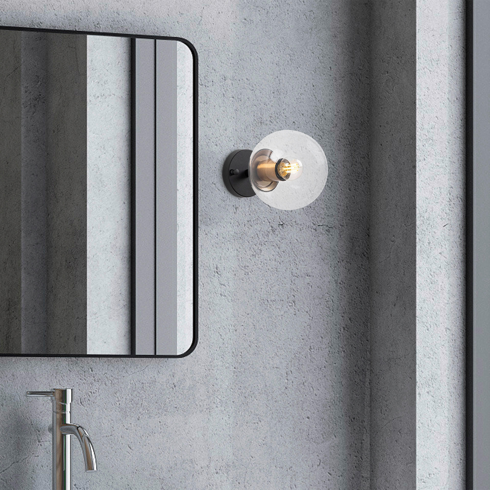 Thumbnail - Opviq Wandleuchte schwarz Glas Metall B/H/L: ca. 15x24x15 cm E14 1 Brennstellen